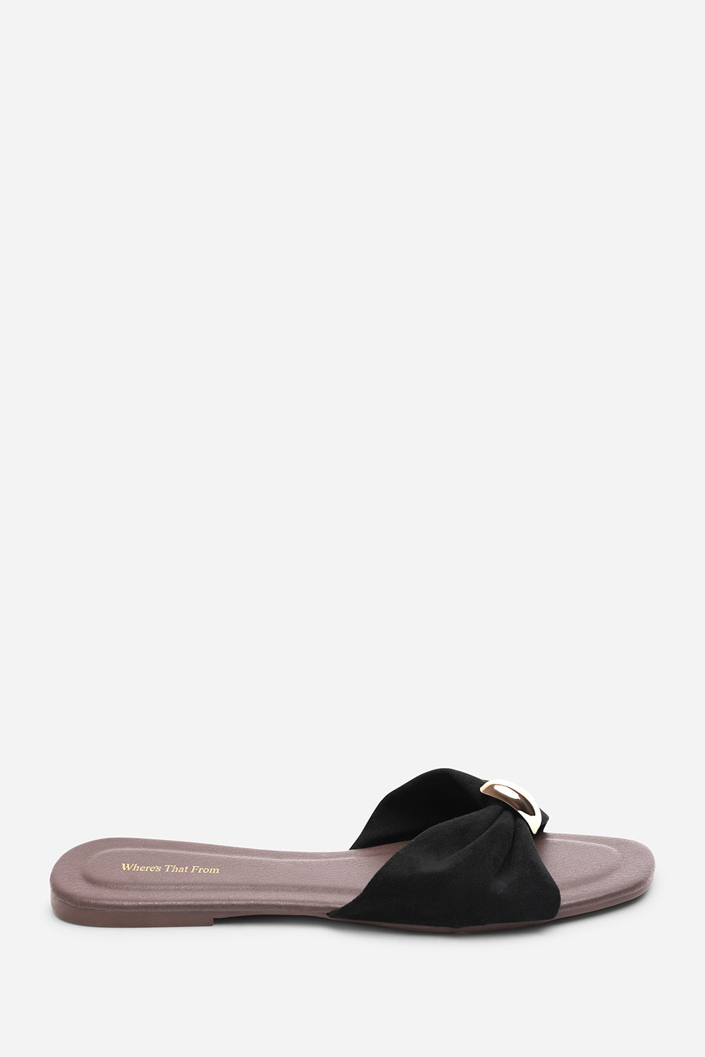 Black Arc Ruched Buckle Slide On Sandal, Image 2 of 6