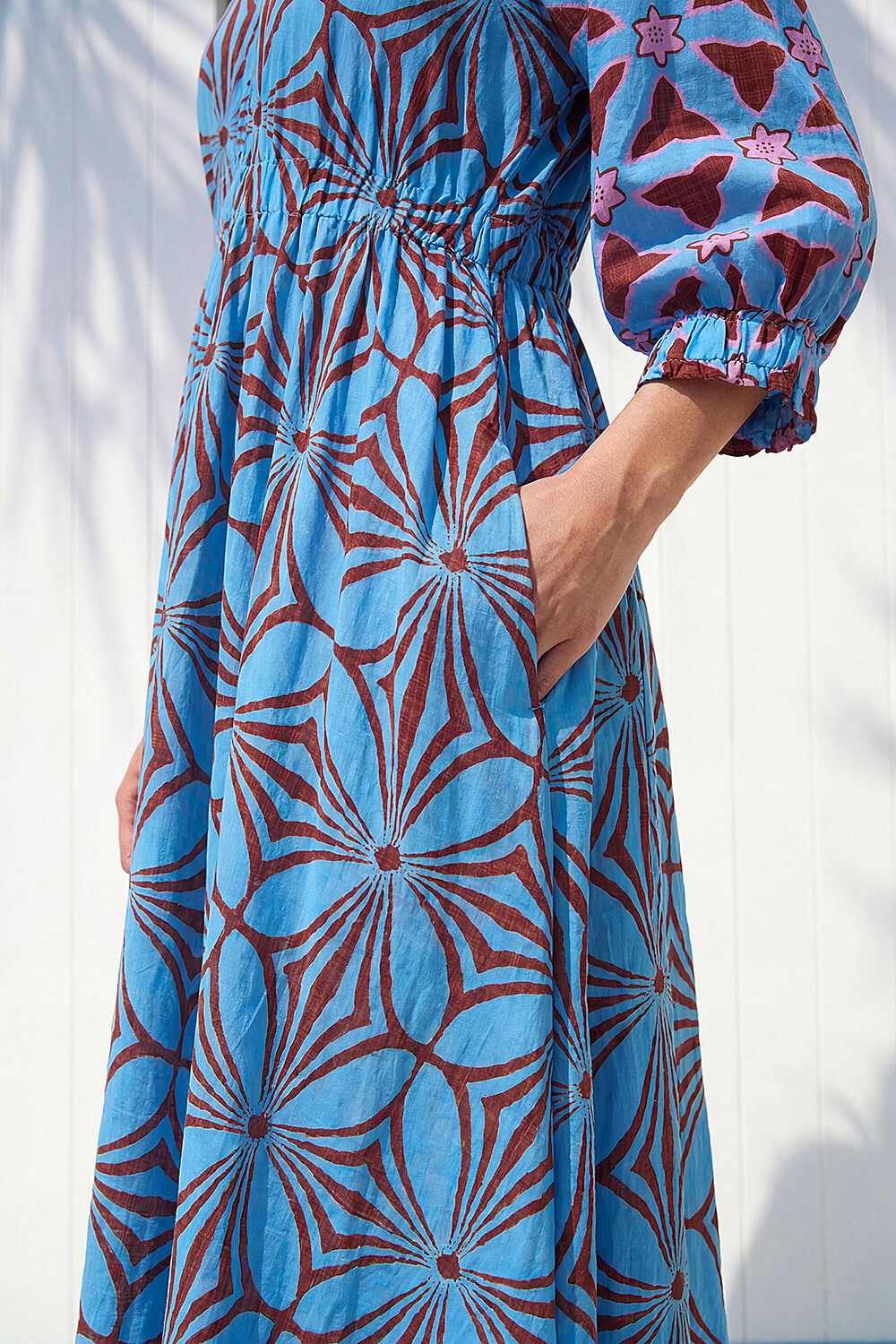 Blue Abstract Print V-Neck Maxi Dress, Image 5 of 4