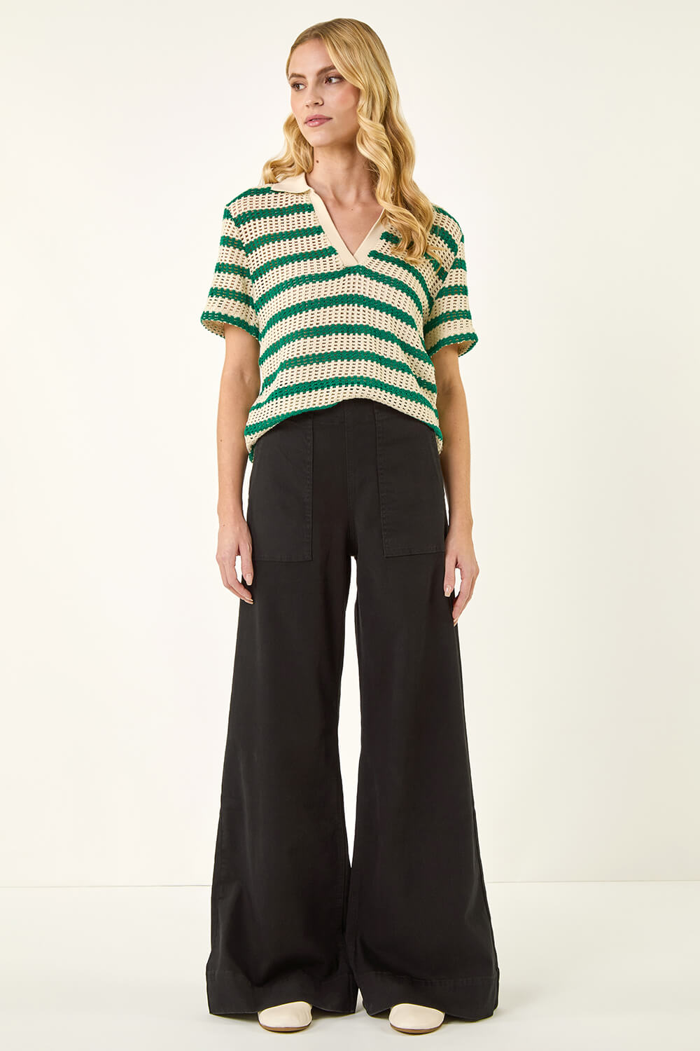 Black Cotton Stretch Wide Leg Jean, Image 3 of 5