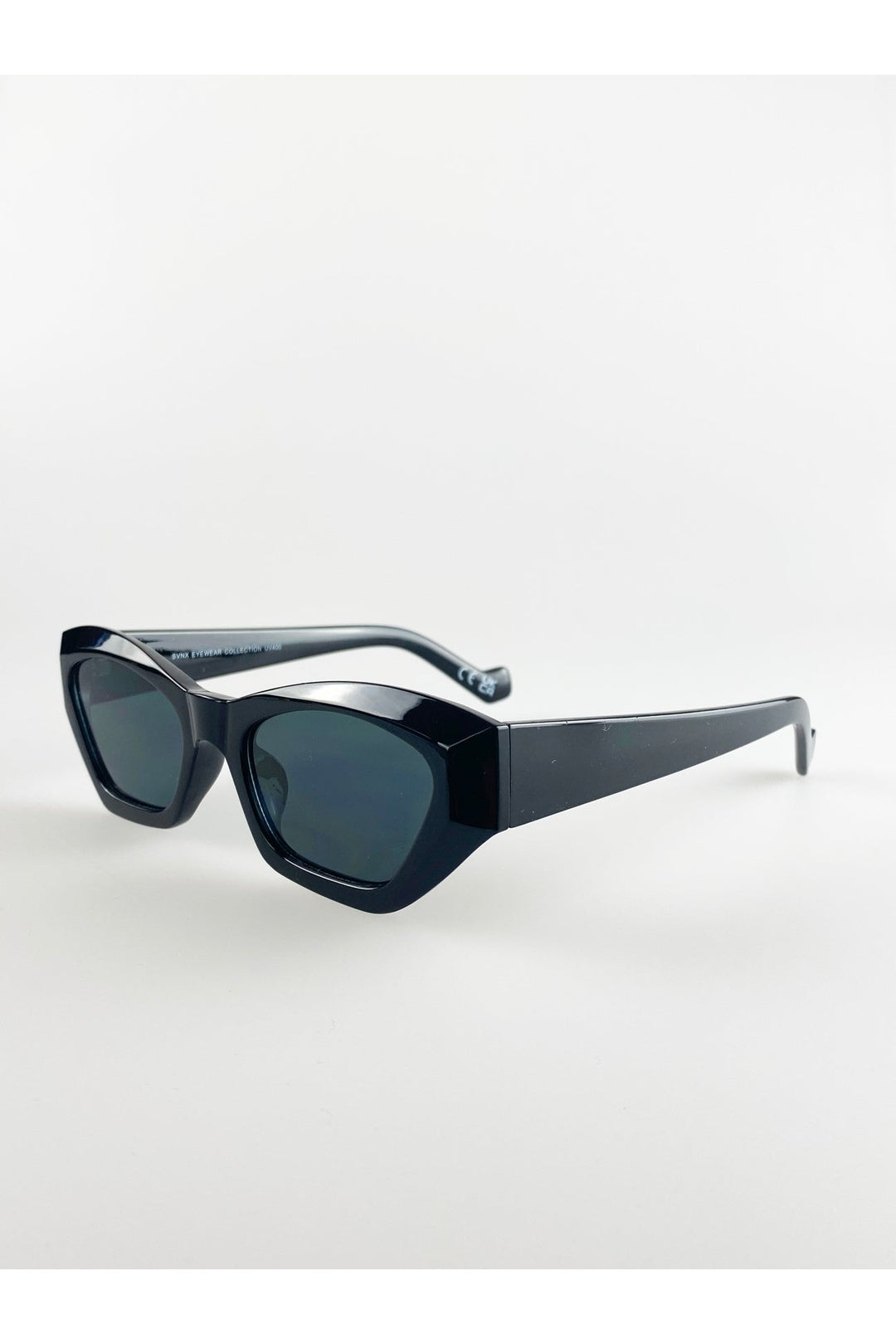 Black SVNX Black Angular Cat-Eye Sunglasses in Black, Image 2 of 7