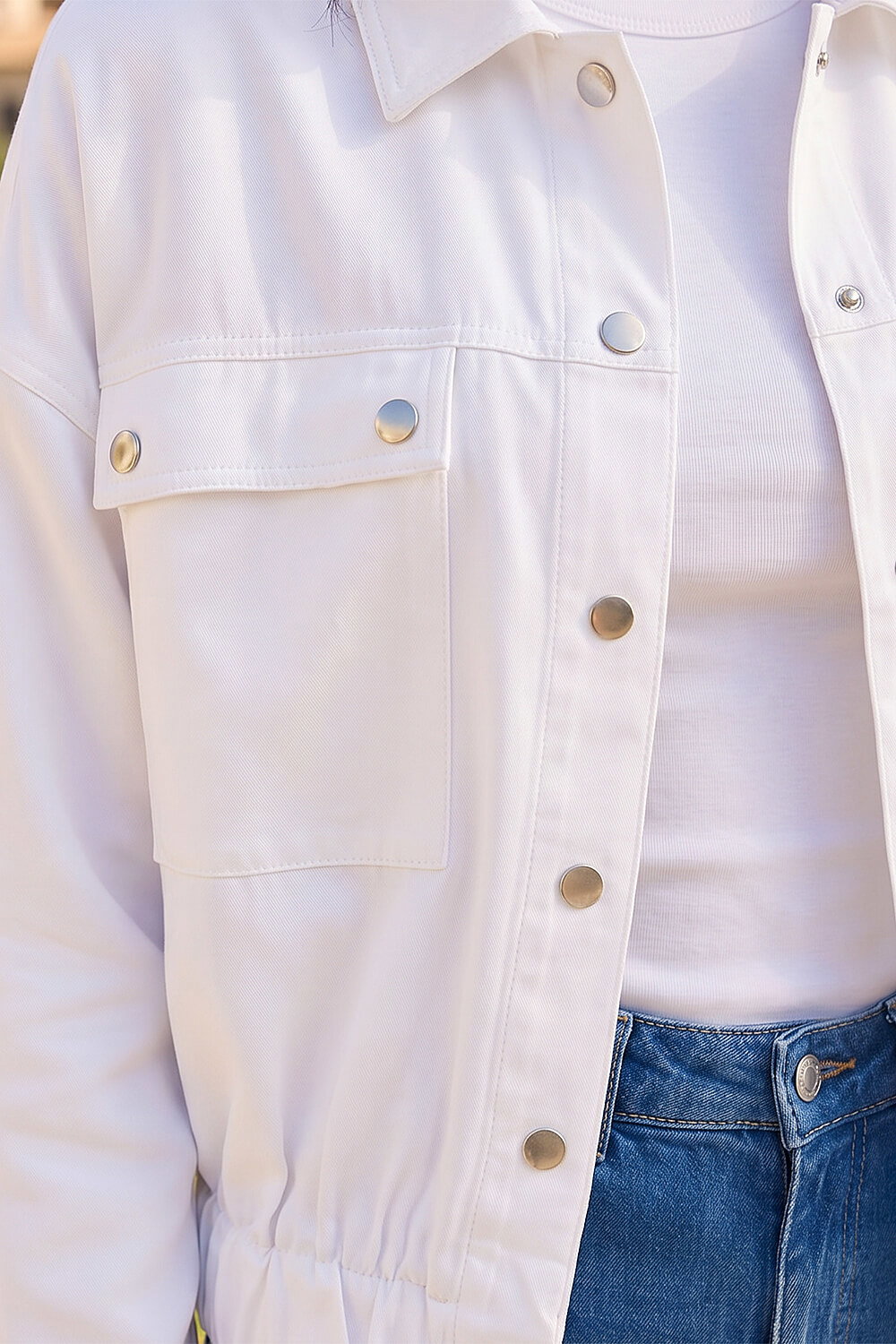 White Utility Collared Pocket Stretch Jacket, Image 5 of 4