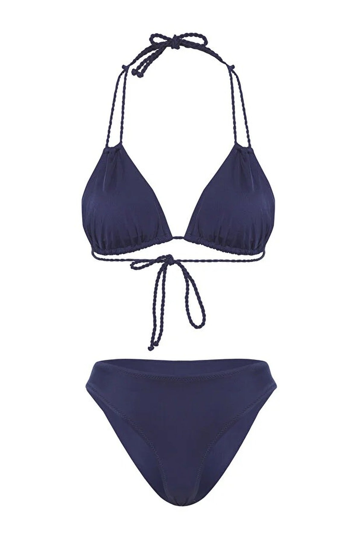 Navy WOVCOR Navy Triangle Bikini Set with Multi Strap Detail, Image 3 of 5