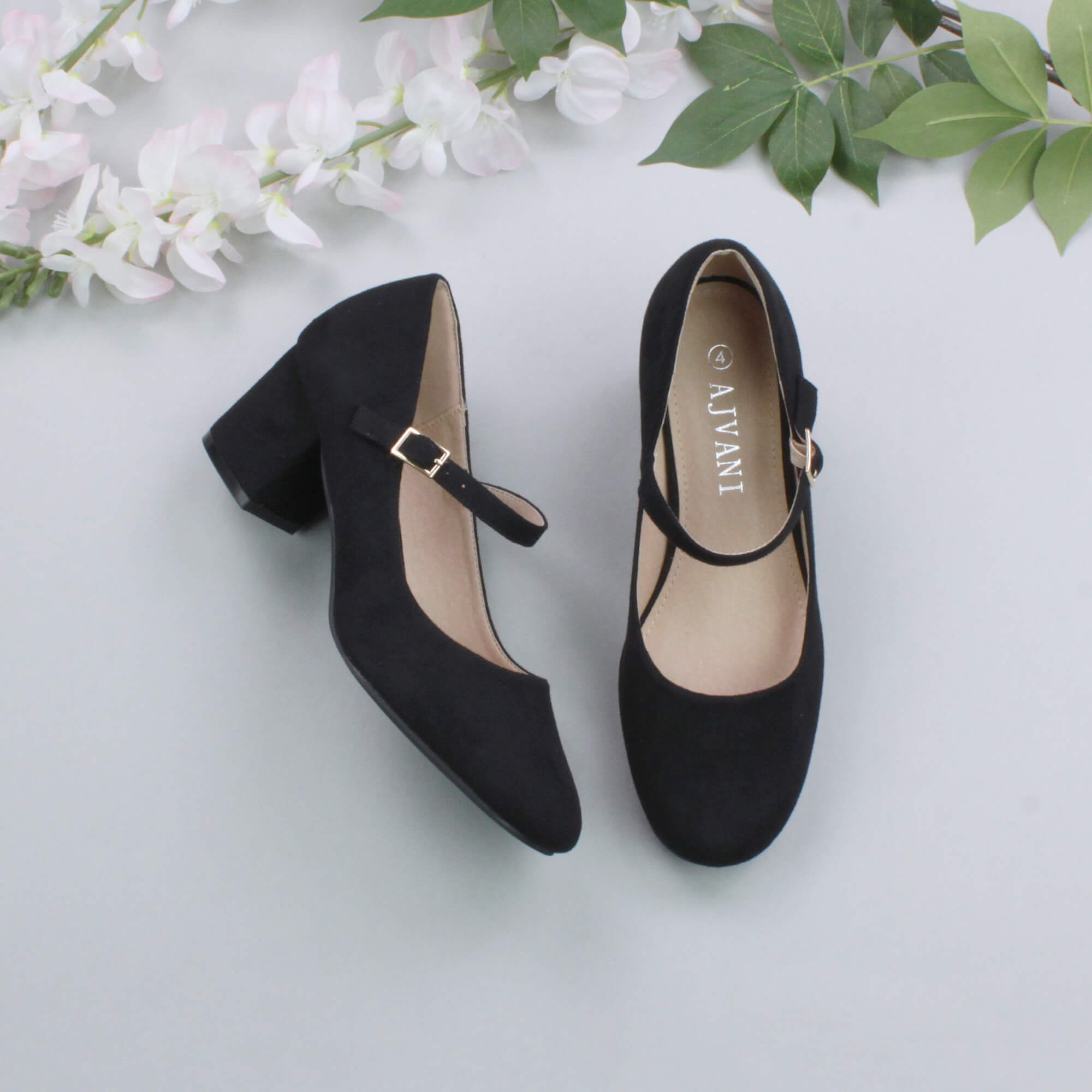 Black AJVANI Black Mid Block Heel Mary Jane Court Shoes, Image 4 of 6