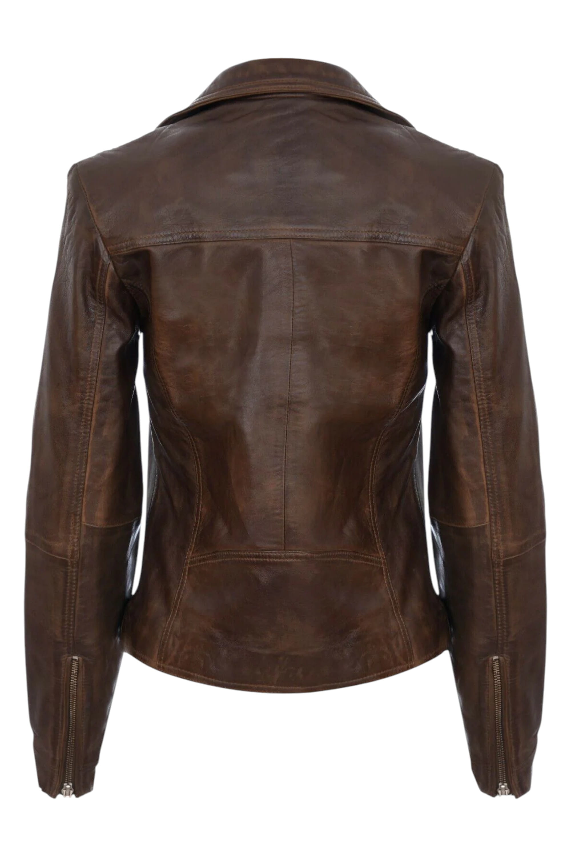 Brown Womens Leather Biker Jacket - Riga, Image 3 of 4