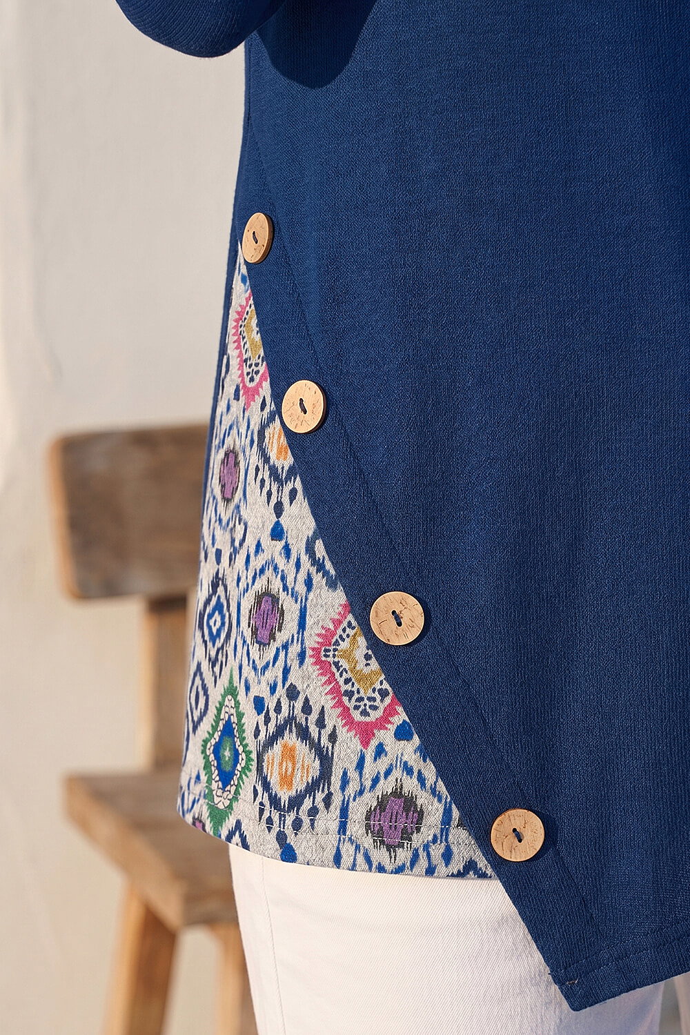 Navy Asymmetric Hem Detachable Scarf Top, Image 6 of 5