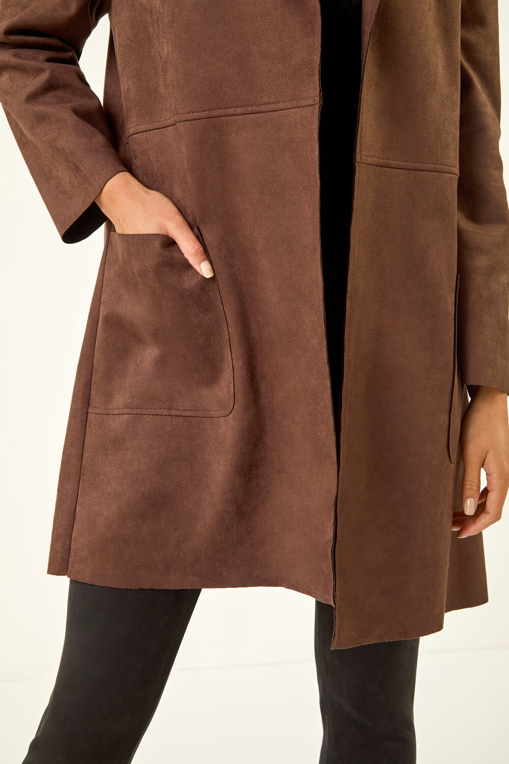 Chocolate Petite Faux Suede Pocket Jacket, Image 6 of 5