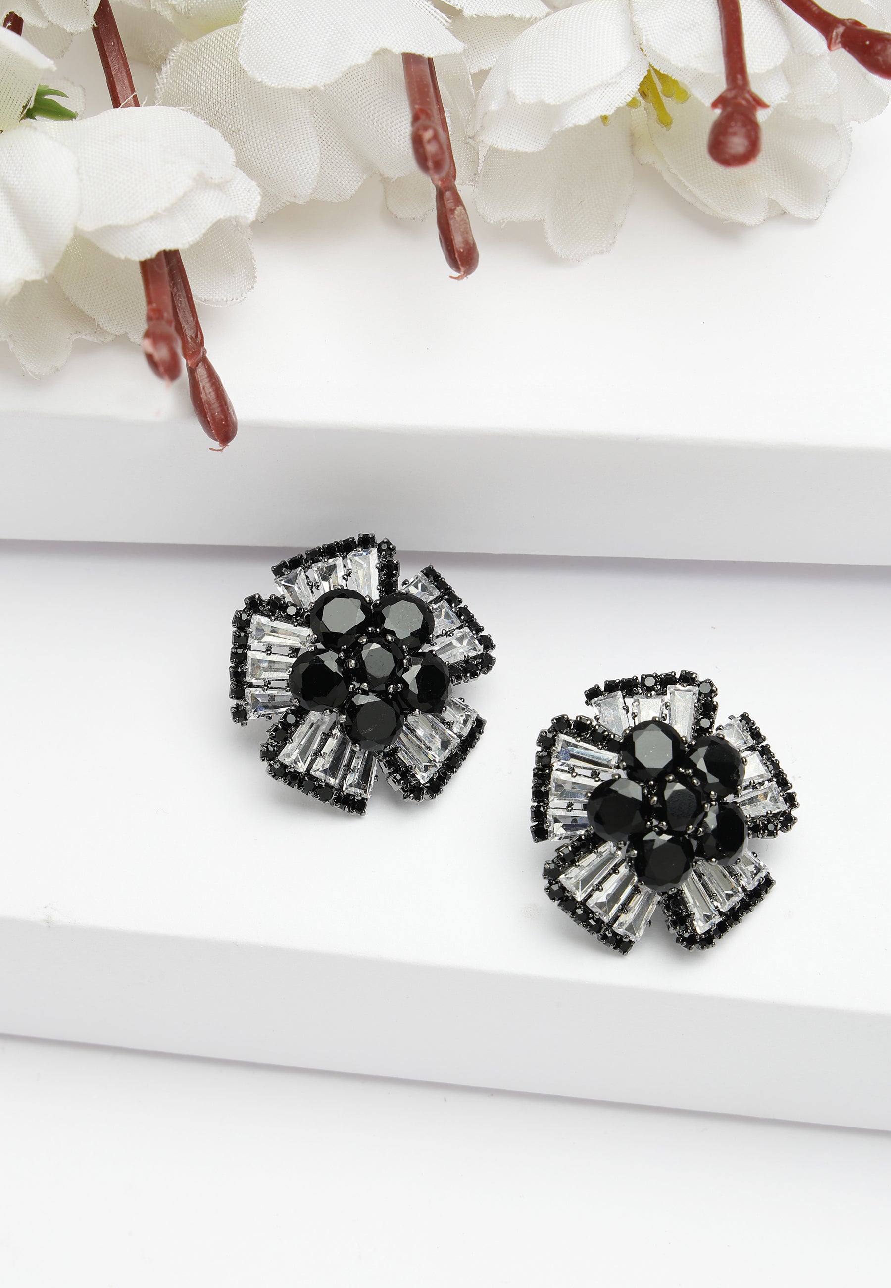 Black AVANT-GARDE PARIS Black Diva Collection Columbine Studs, Image 2 of 5