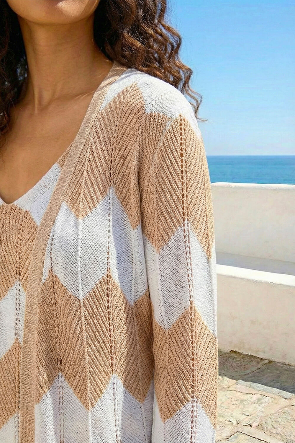 Natural Chevron Stripe Longline Cardigan, Image 5 of 4