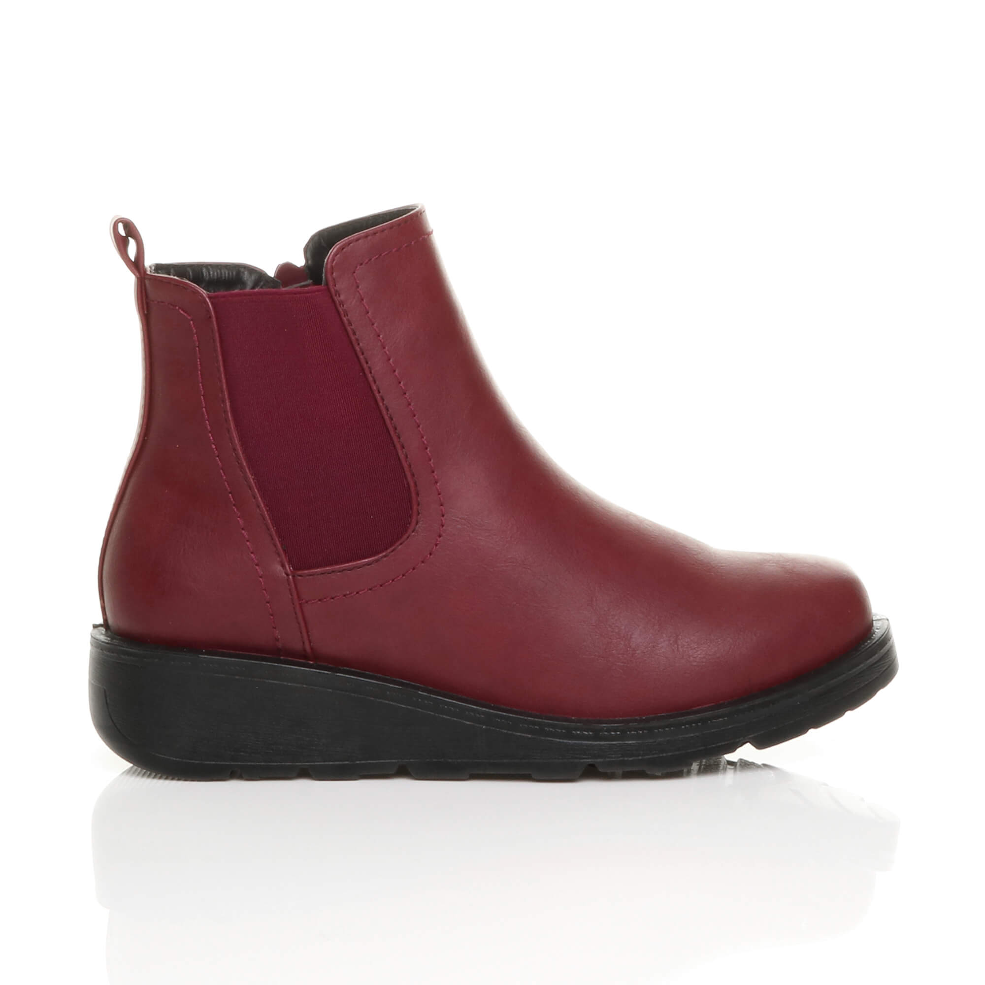 Burgundy AJVANI Burgundy Low Wedge Comfort Ankle Chelsea Boots, Image 2 of 6