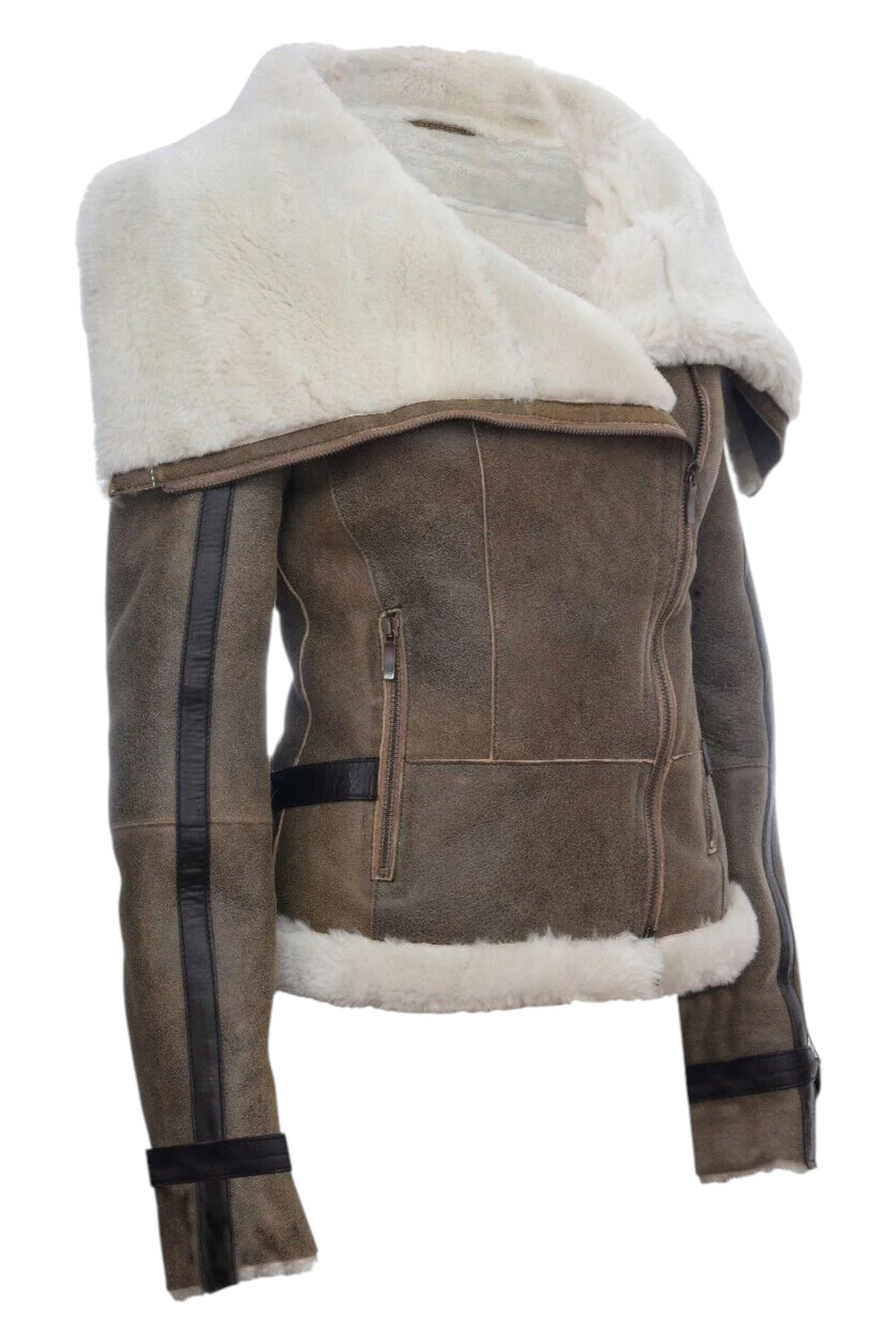 Tan Merino Sheepskin Aviator Leather Jacket, Image 3 of 5