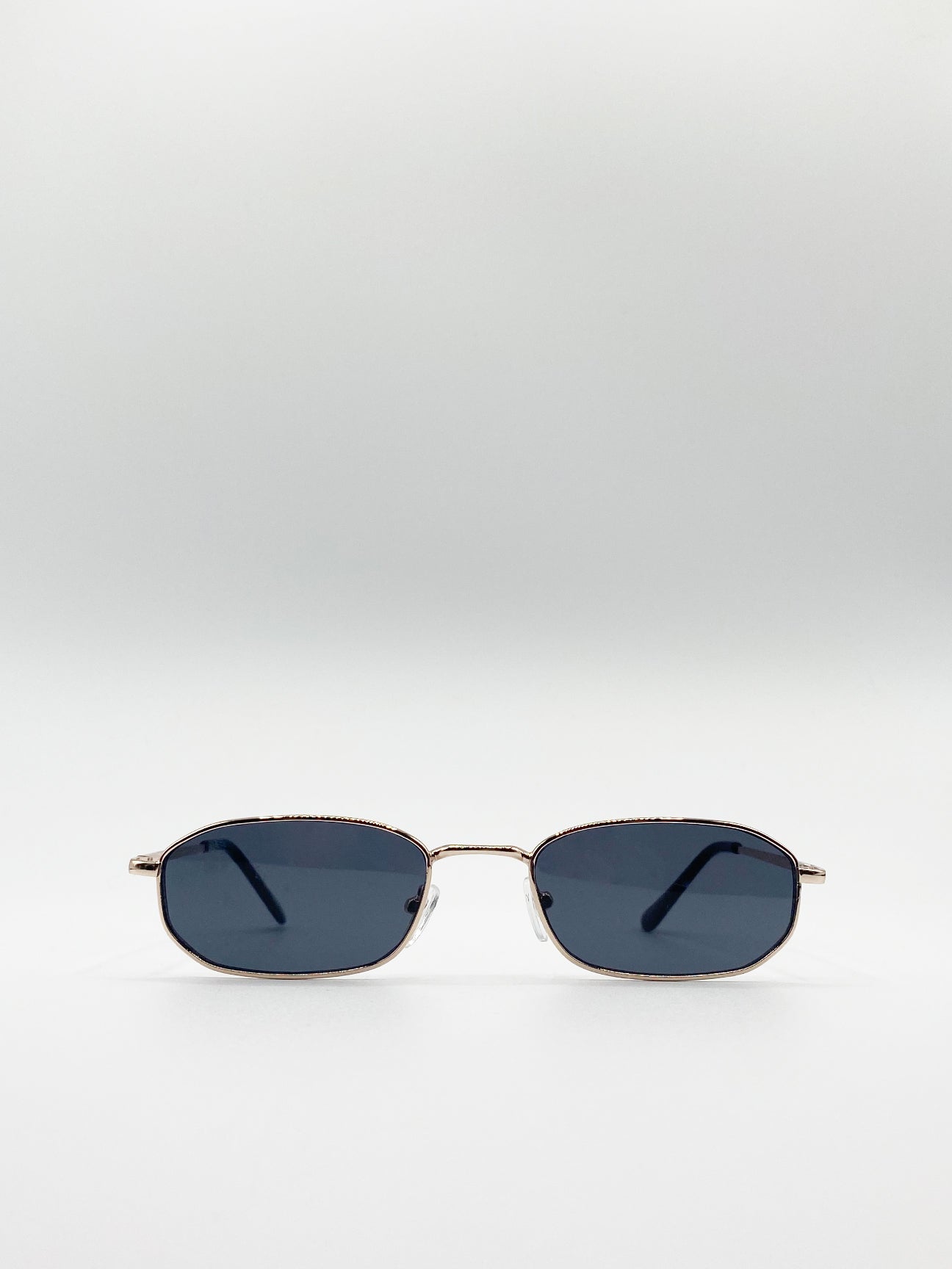 Gold Slim Metal Frame Rectangle Sunglasses, Image 4 of 5