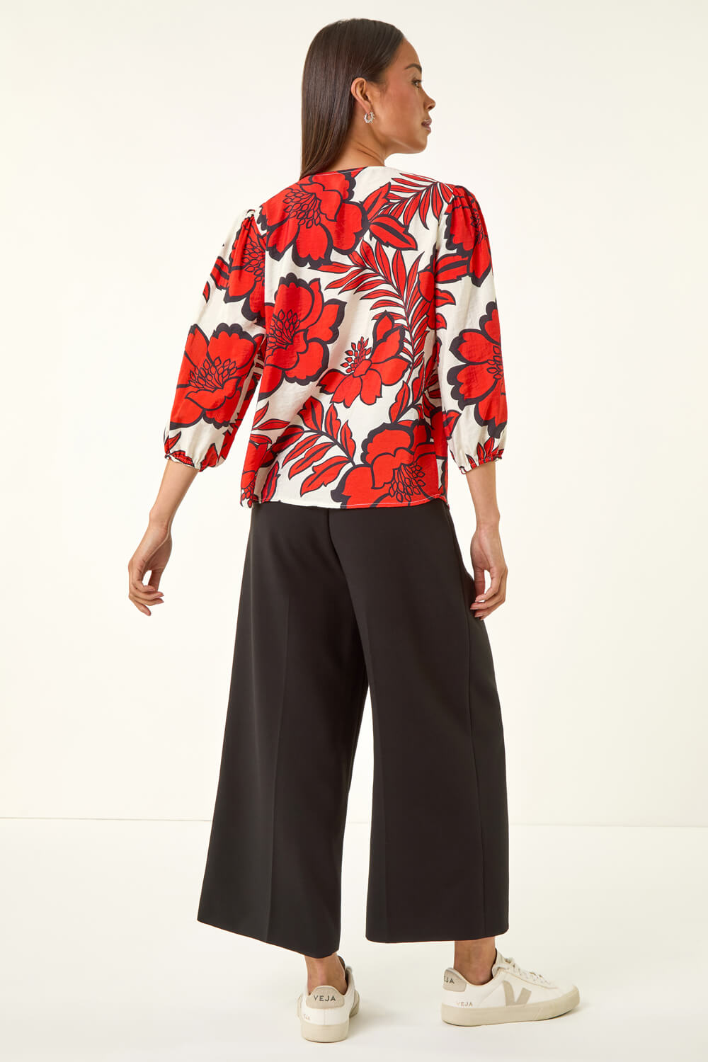 Red Petite Floral Buttoned Blouse, Image 4 of 5