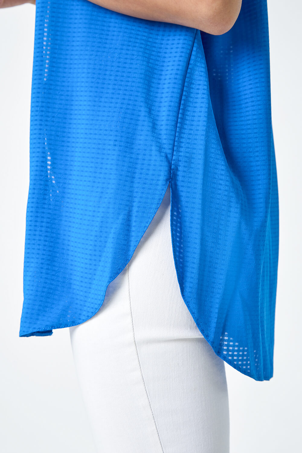Royal Blue Textured Sleeveless Blouse, Image 6 of 5