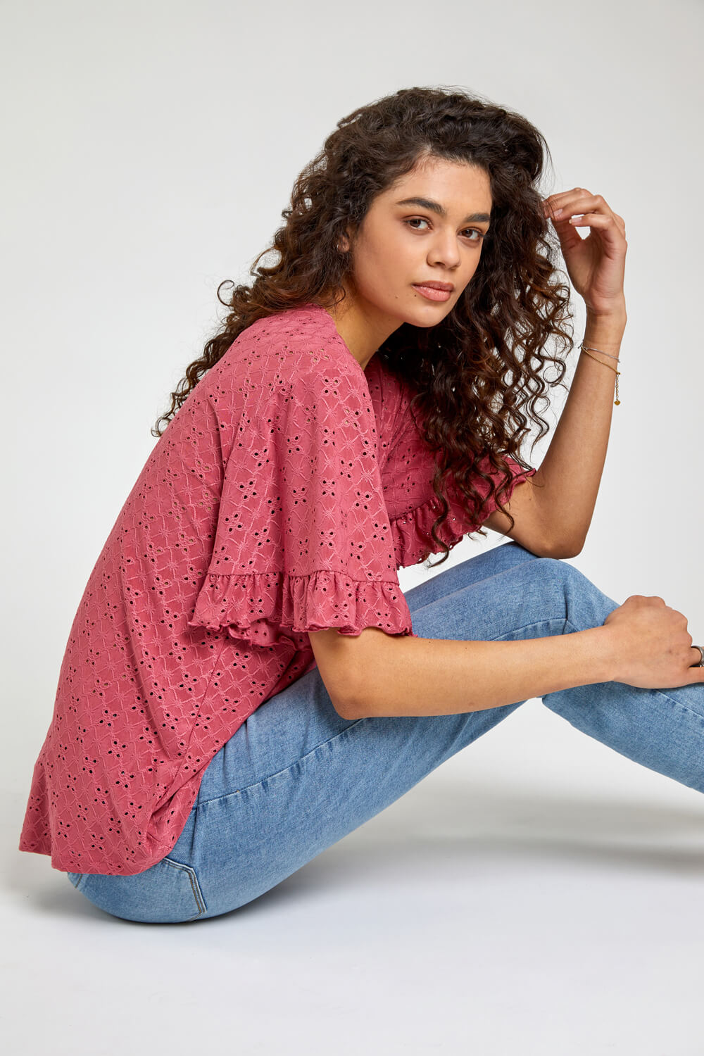 Rose Frill Sleeve Broderie Top, Image 6 of 5