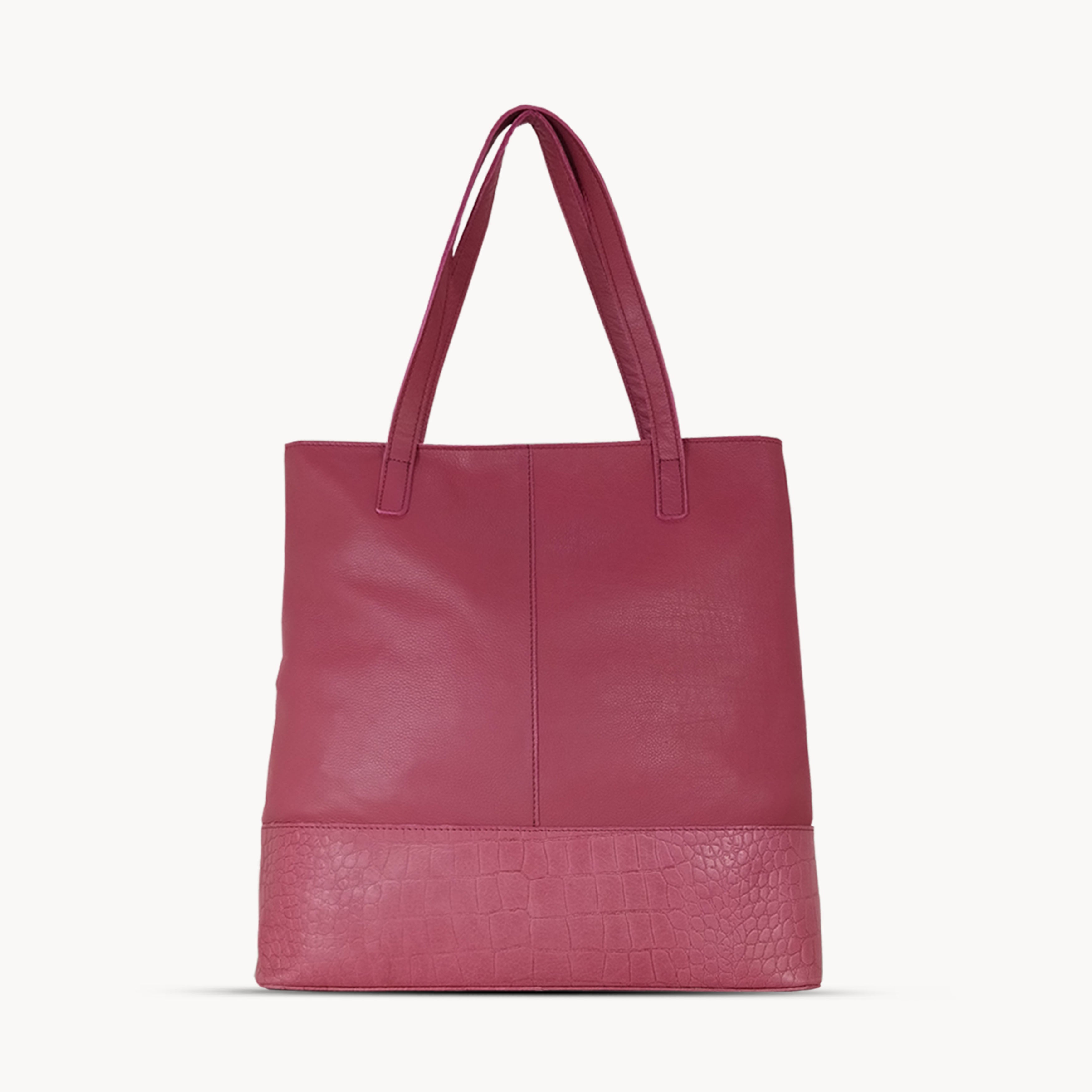 Pink 'SIENNA' Embossed Croc + Pebble Grain Unlined Leather Tote Bag, Image 1 of 1