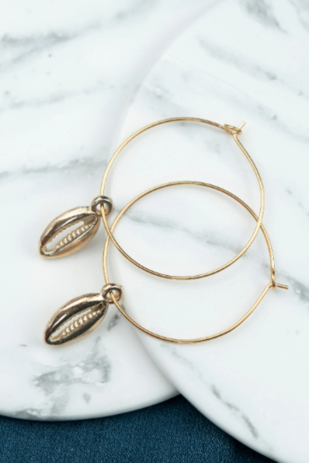 Gold Cowrie Hoop Earrings, Image 2 of 3
