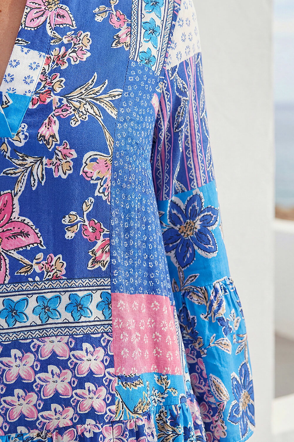 Blue Patchwork Print Swing Dress, Image 5 of 4