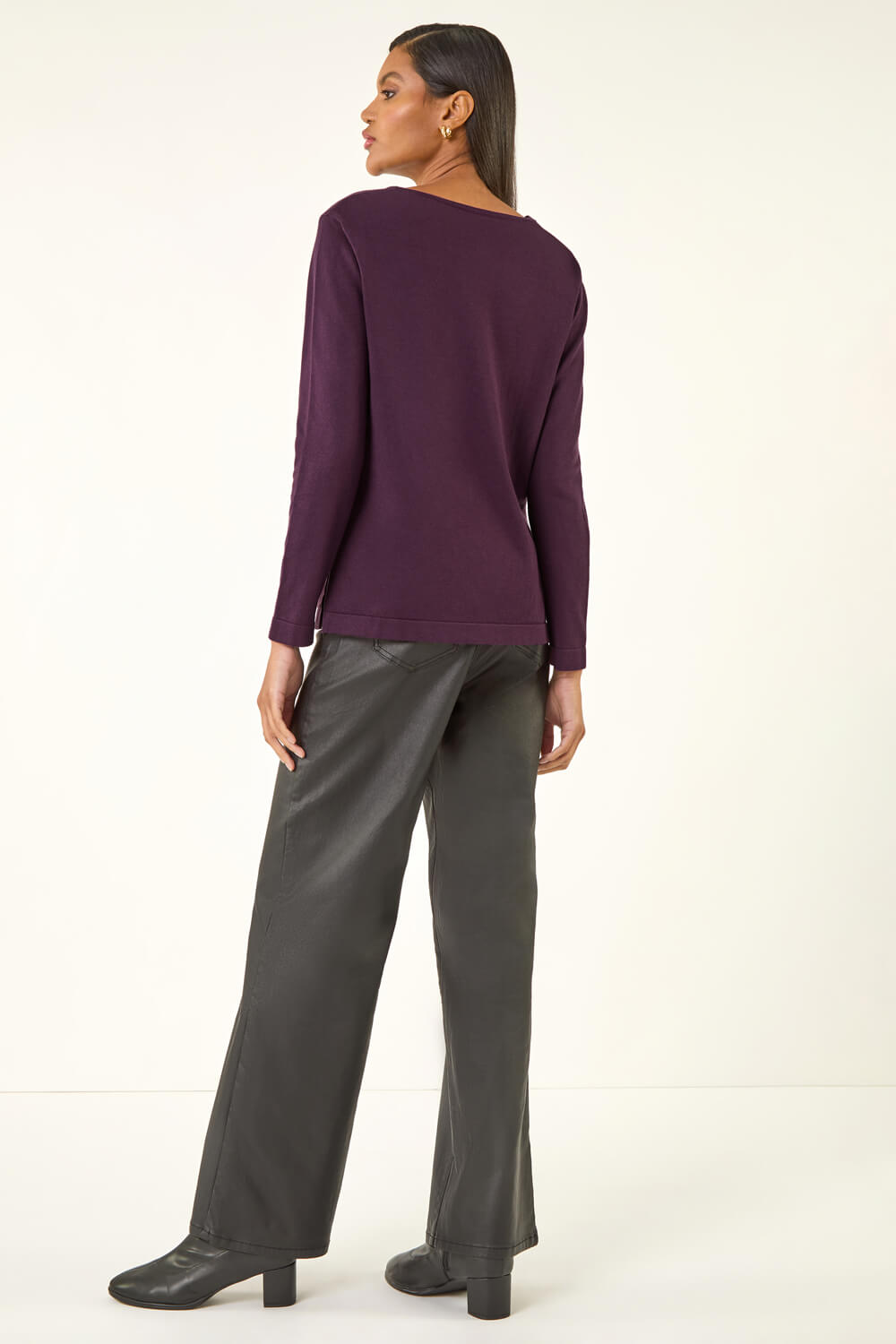 Plum Sparkly Detail Knit Top, Image 4 of 5