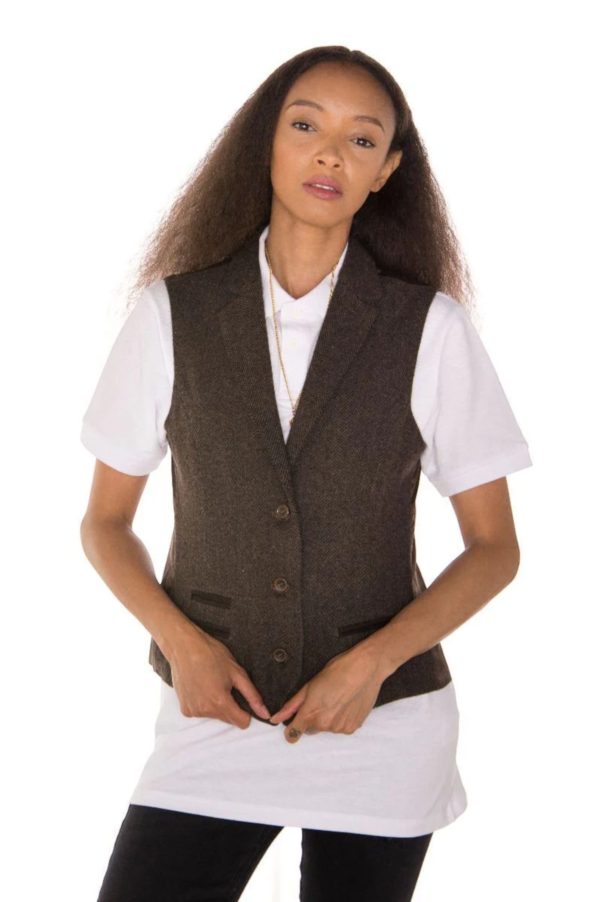 Brown Infinity Leather Brown Tweed 1920s Herringbone Brown Waistcoat, Image 3 of 5