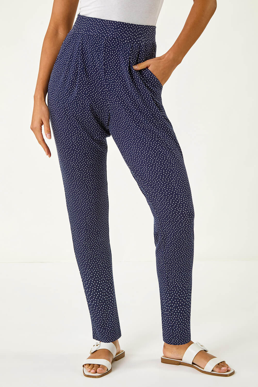 Navy Spot Print Harem Trouser, Image 5 of 5