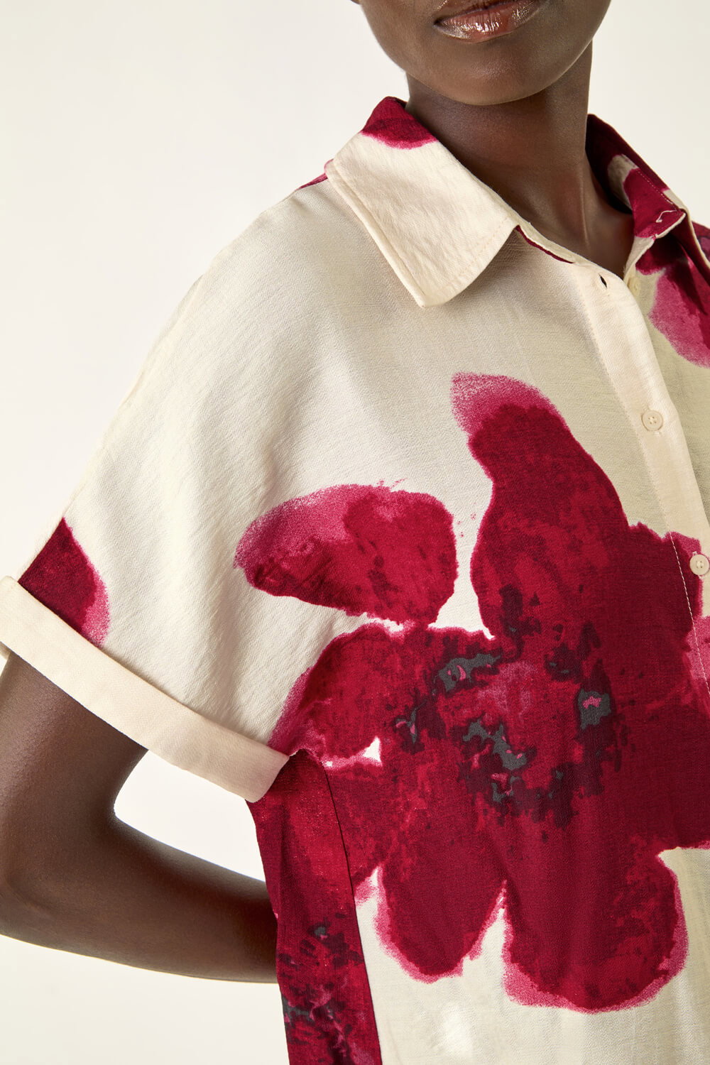 Ivory Floral Print Shift Shirt Dress, Image 7 of 6