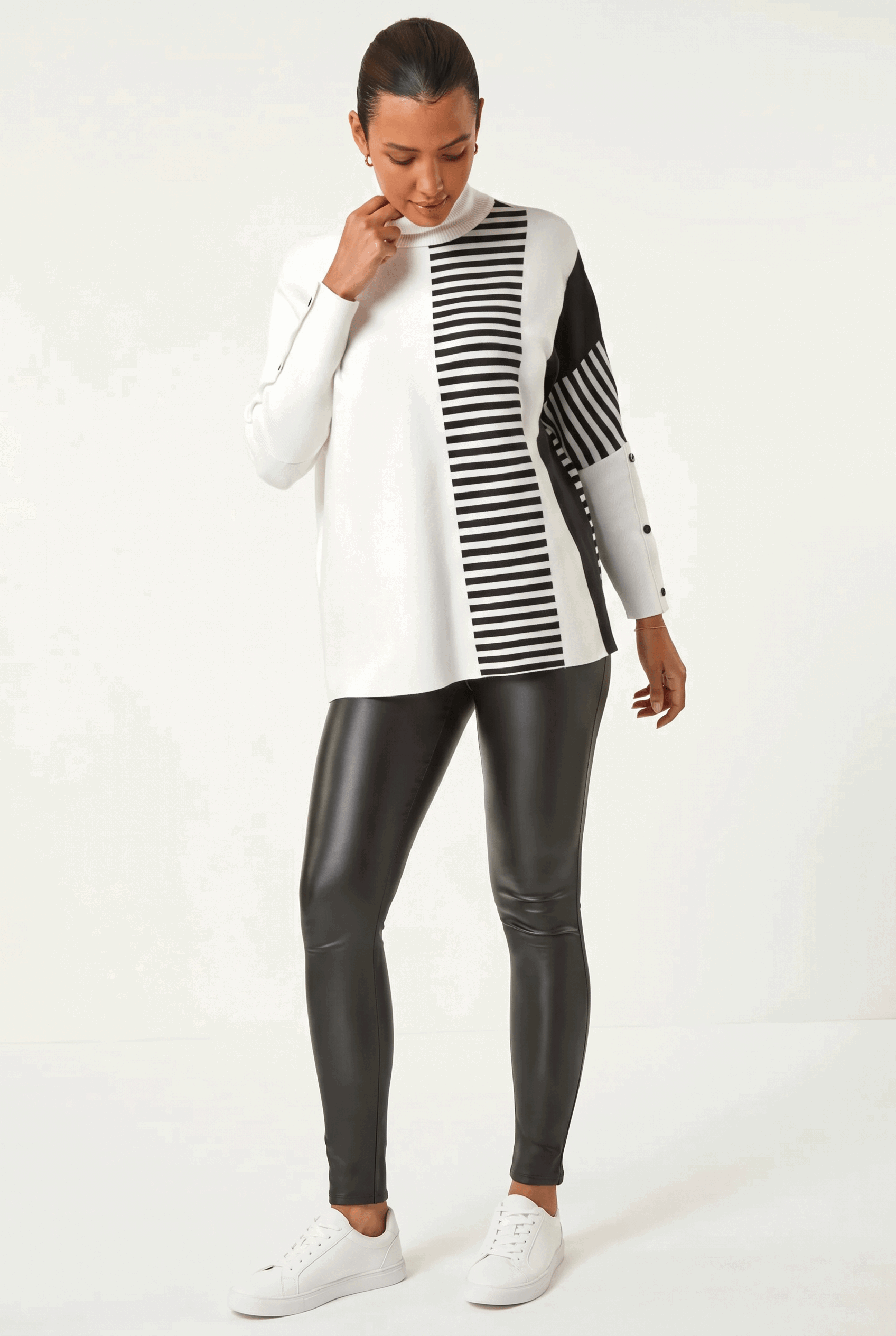 Ivory Stripe Colour Block Jumper, Image 3 of 5