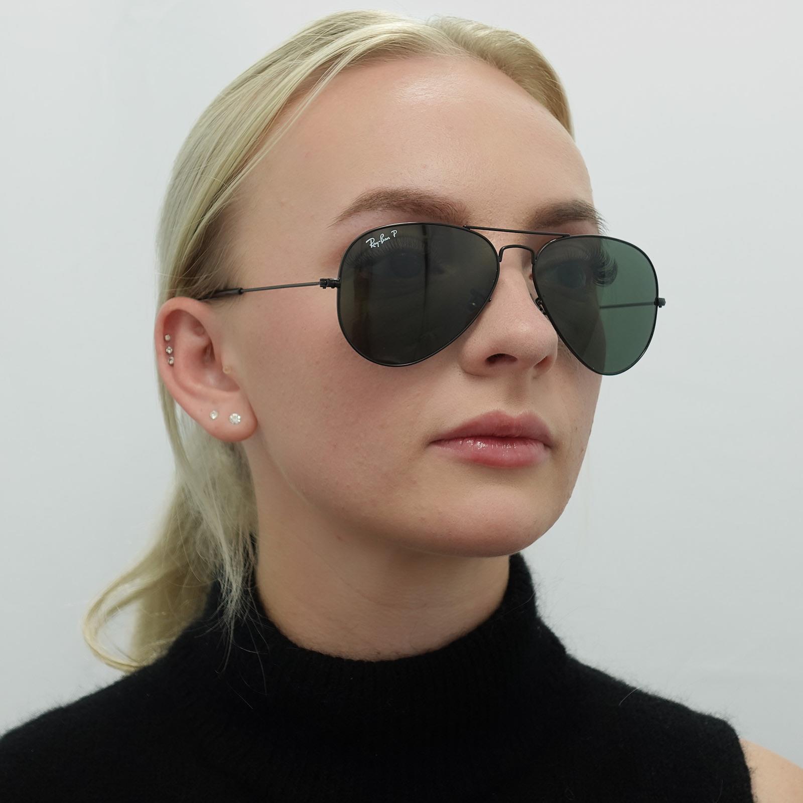 Black Aviator Black Green Polarized Aviator 3025 Sunglasses, Image 5 of 6