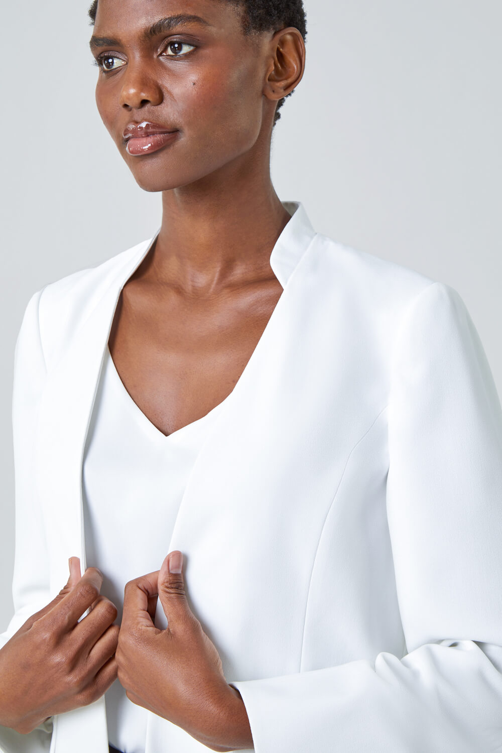 Ivory  Smart Collar Longline Blazer Jacket, Image 5 of 5