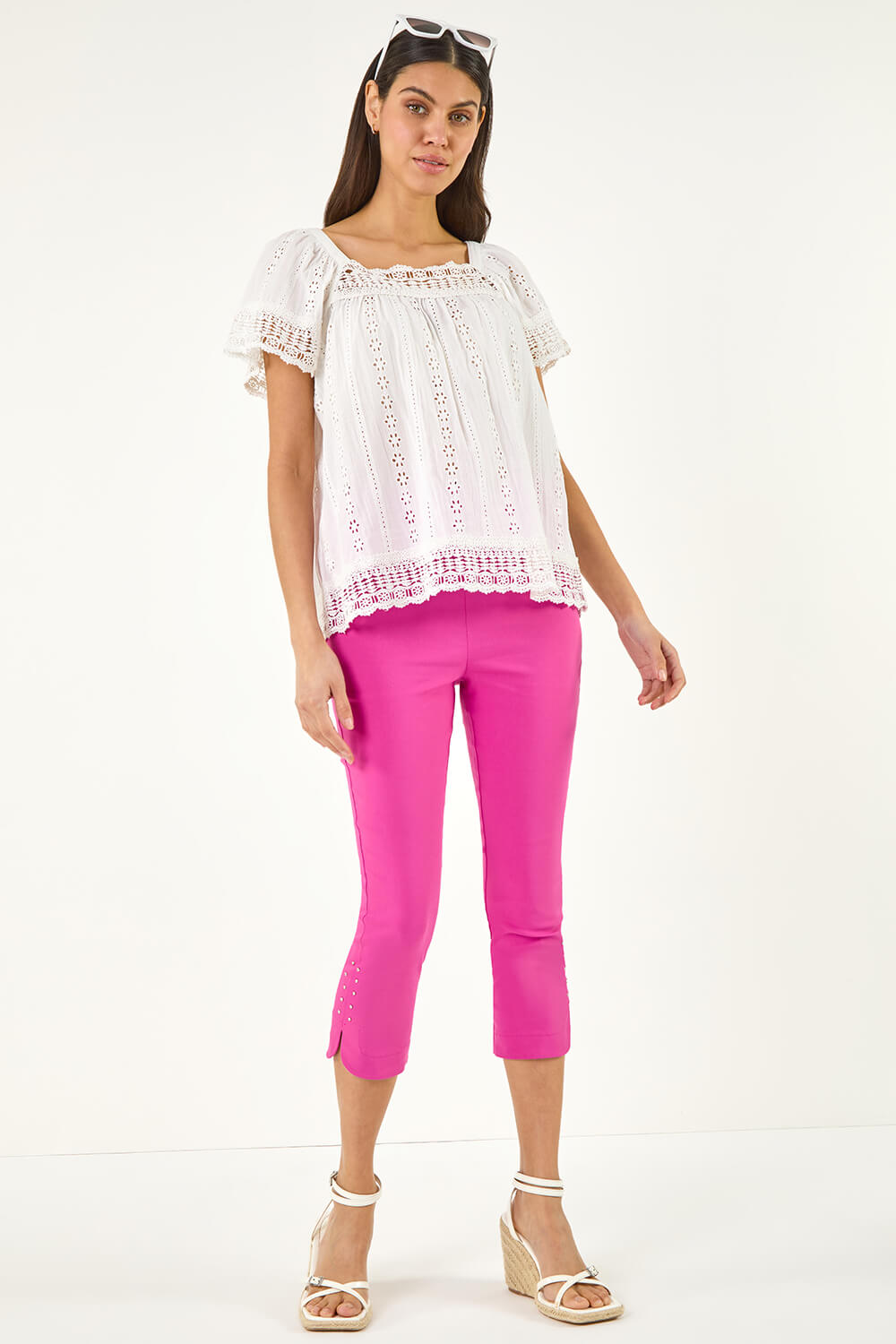 PINK Stud Hem Stretch Trousers , Image 3 of 5