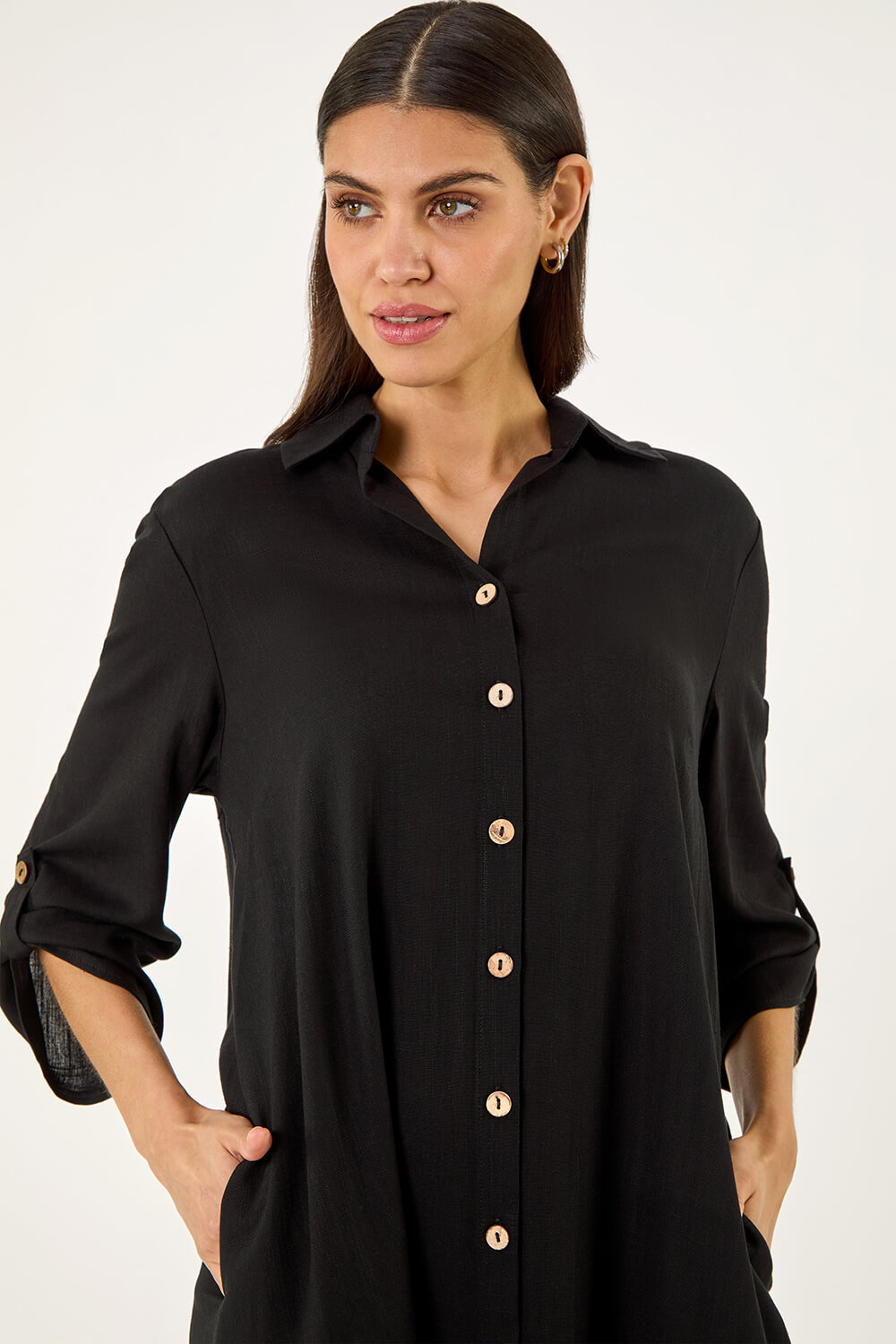 Black Back Lace Buttoned Shirt Dress, Image 5 of 5