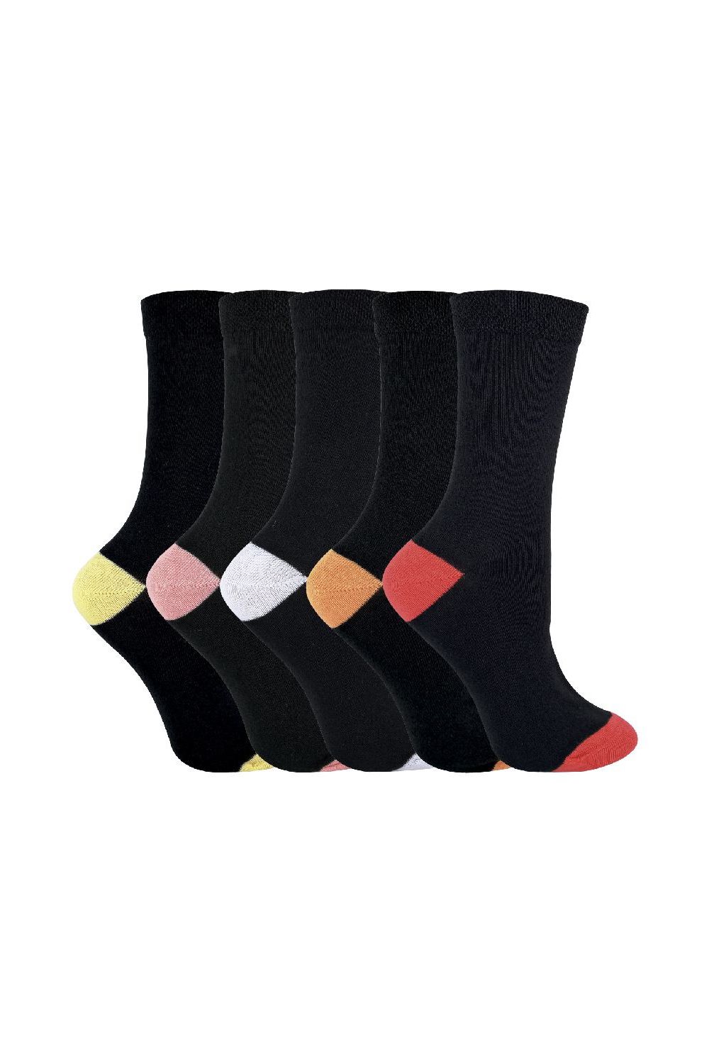 Dark Grey 5 Pack Ladies Soft Top Cotton Rich Socks with Coloured Heel & Toe, Image 1 of 4