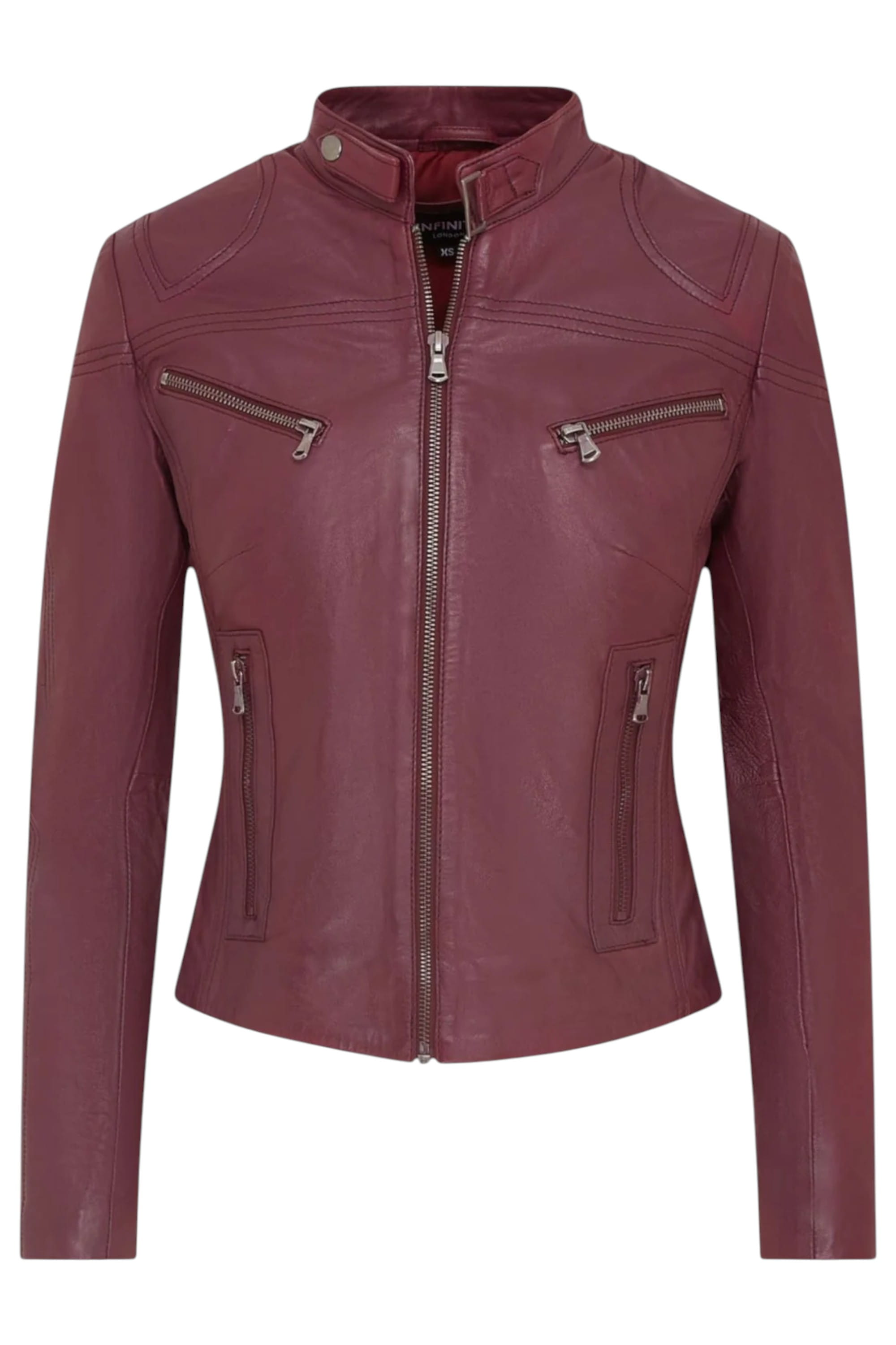 Burgundy Slim-Fit Leather Biker Jacket-Tulsa, Image 2 of 7