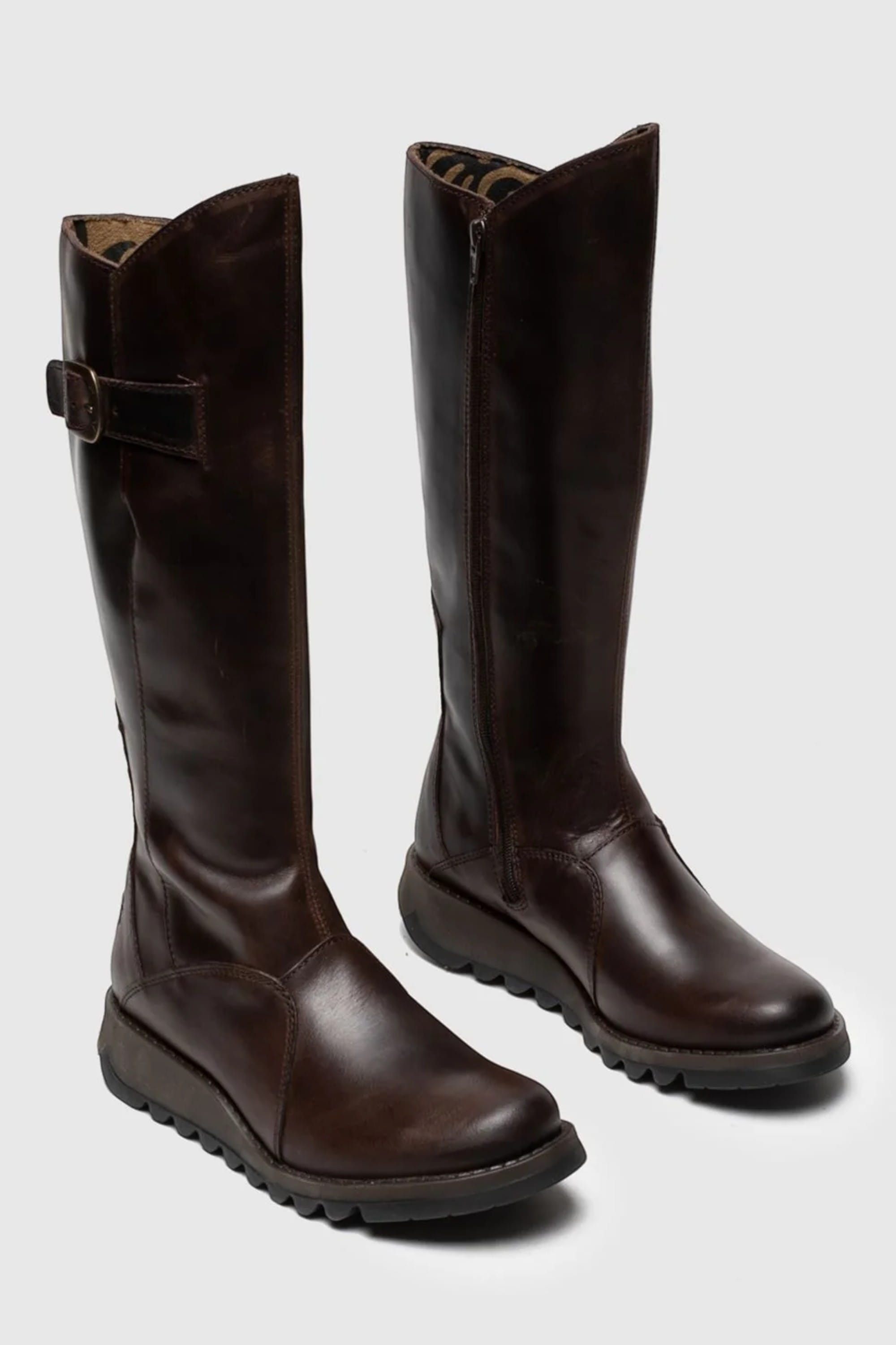 Brown Womens Heel Knee High Zip Up Boots-Mol 2, Image 2 of 5
