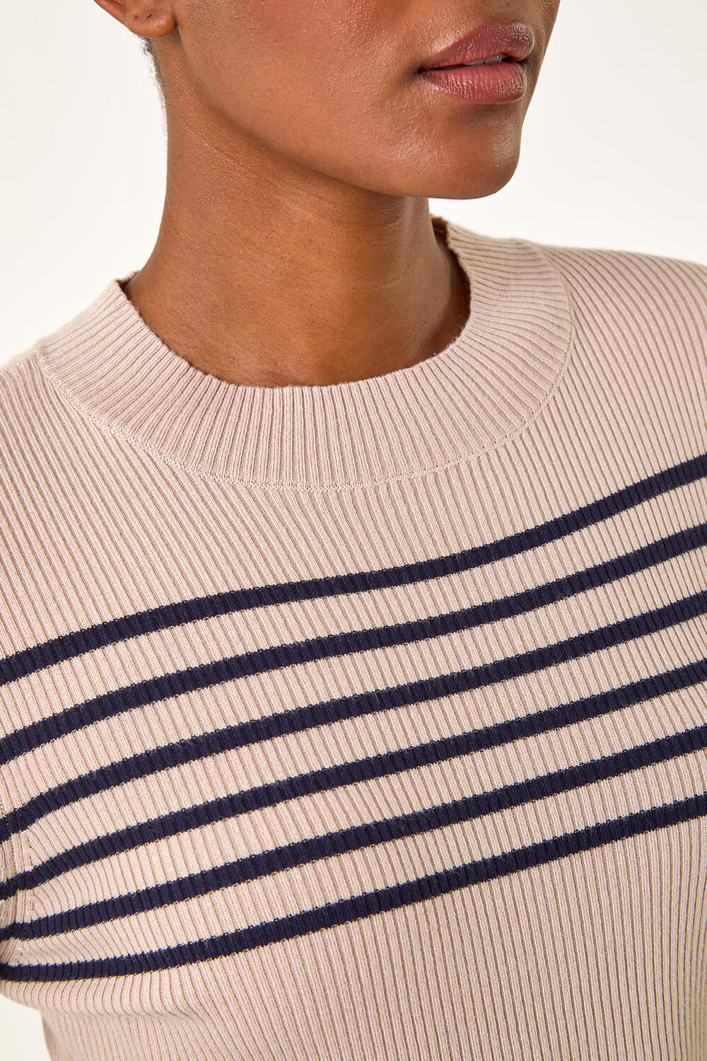 Camel  Stripe Ribbed Crew Jumper, Image 6 of 5