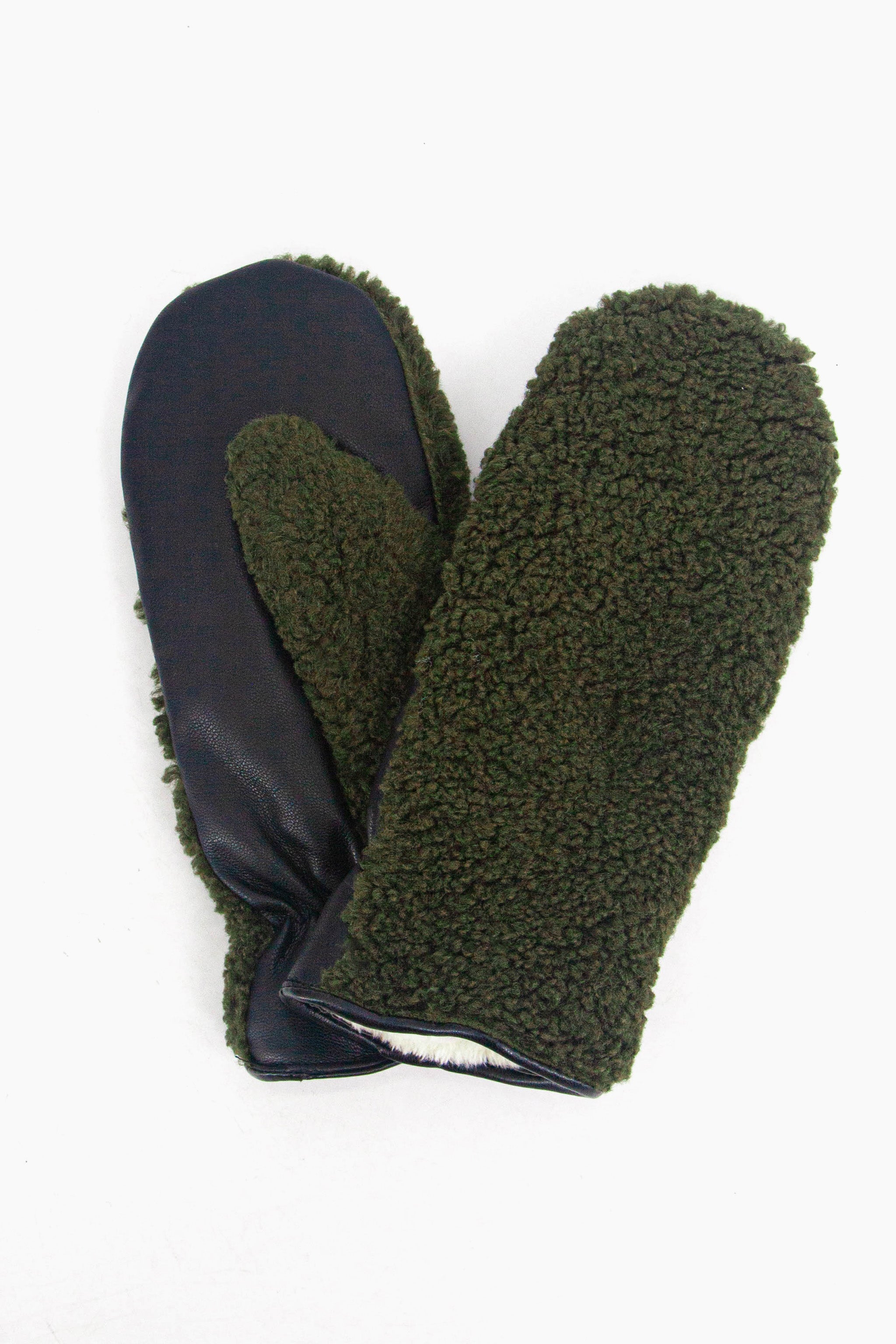 Khaki Borg Fleece Winter Mittens, Image 3 of 4