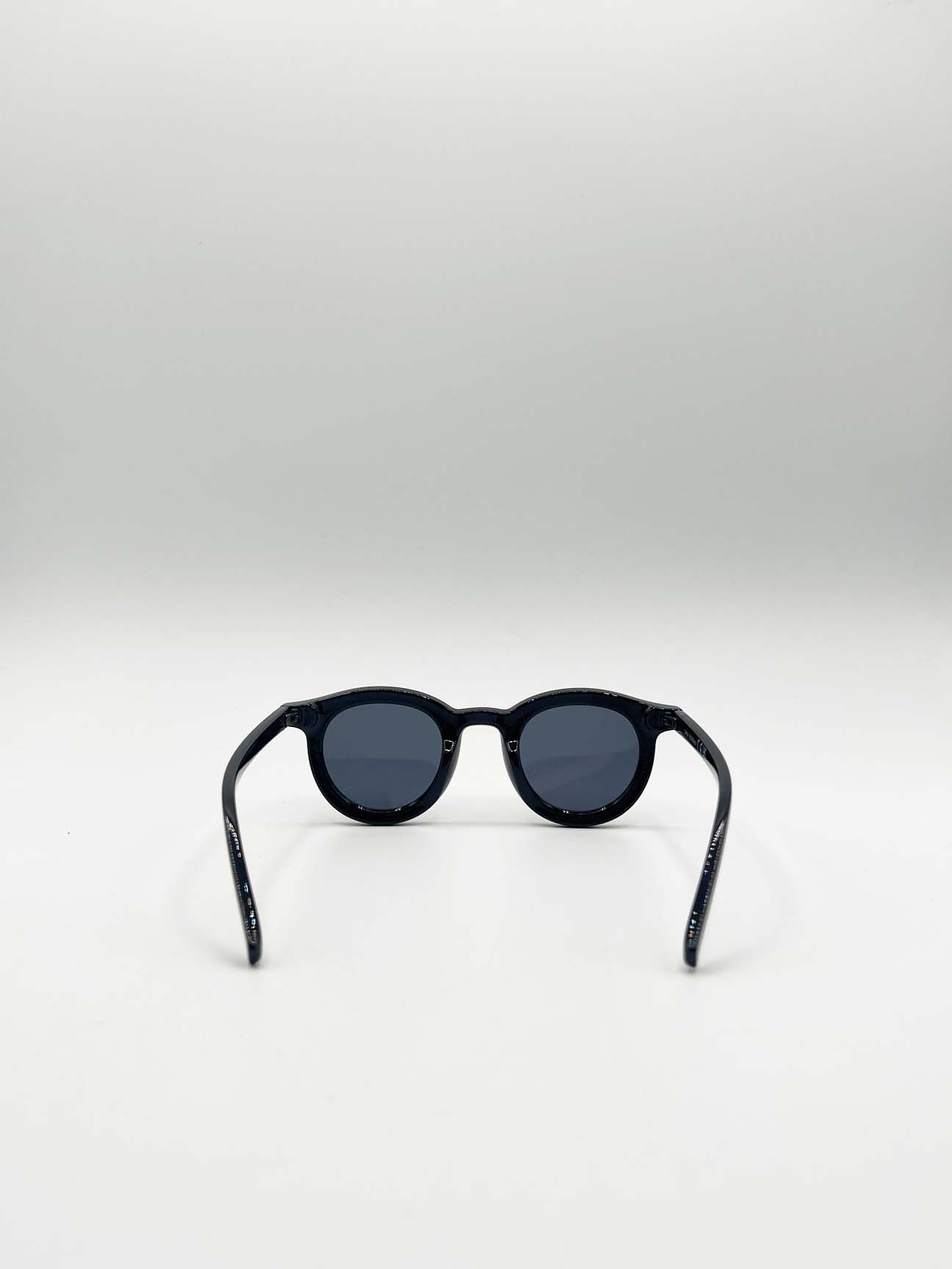 Black Classic Bold Rounded Sunglasses in Black, Image 6 of 6