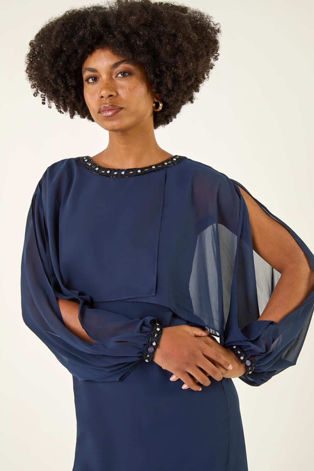 Cold-Shoulder Chiffon Empire Gown with Pockets Azalea