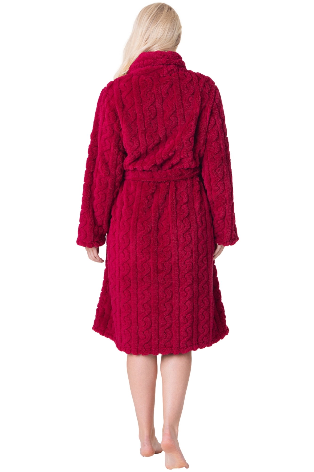 Burgundy Camille Lingerie Burgundy Supersoft Fleece Jaquard Bathrobe, Image 3 of 5