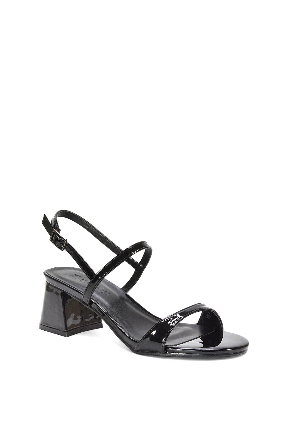Black XY LONDON Black 'Izzy' Strappy Slingback Peep Toe Mid Block Heel Sandals, Image 2 of 5