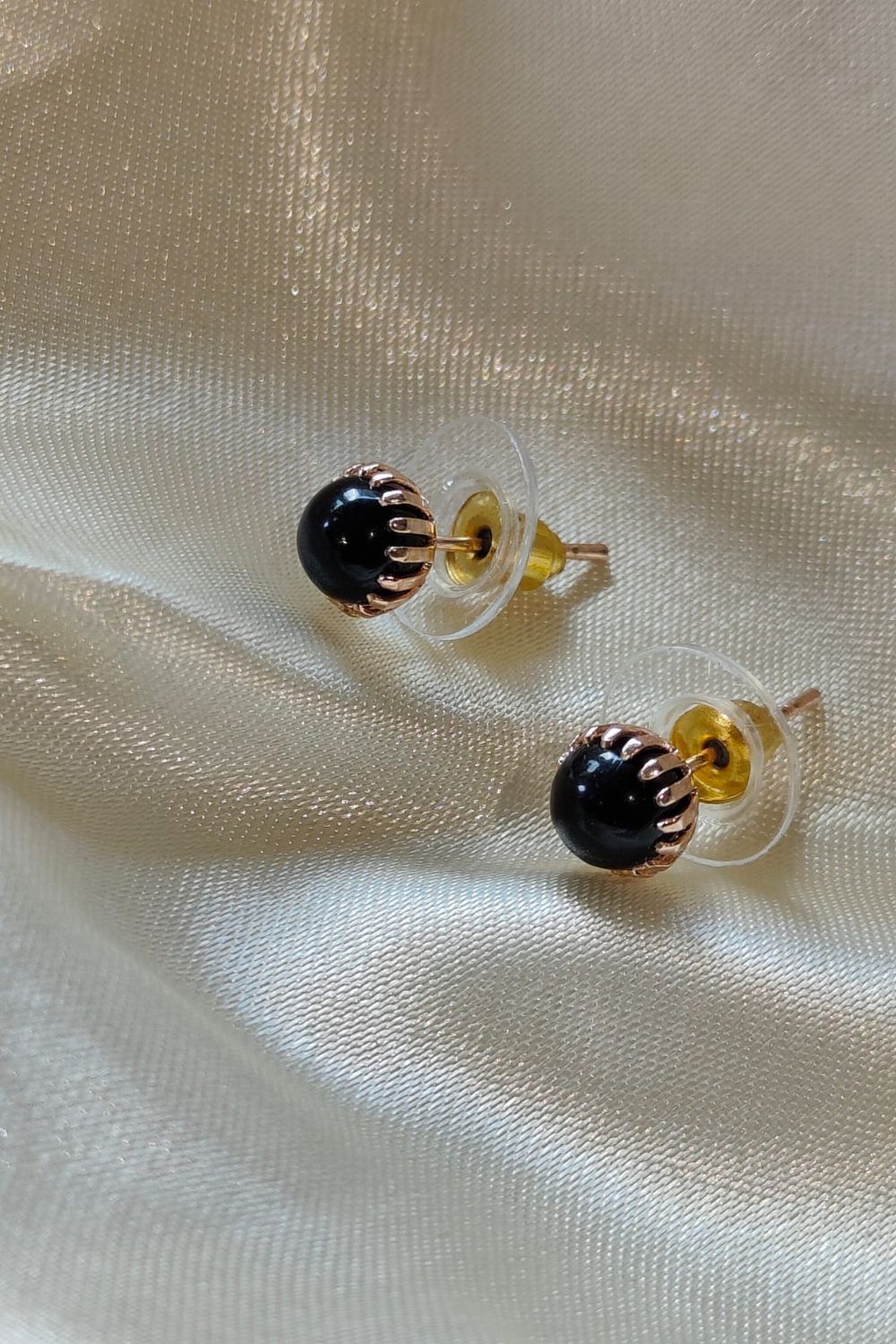 Black Black Small Unisex Round Ball Studs - Minimalist Everyday Dot Earrings, Image 3 of 4