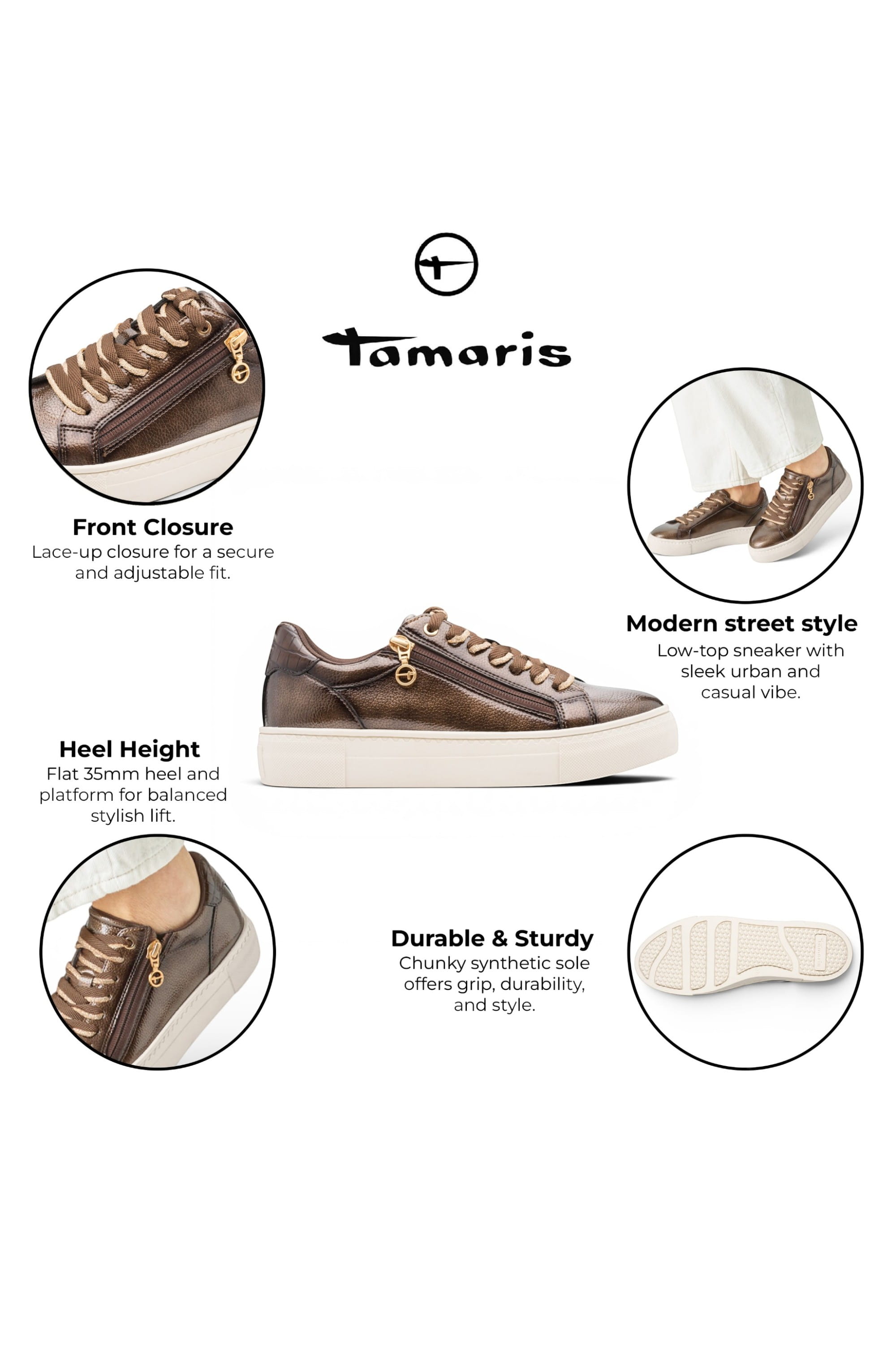 Brown Faux Leather Sneakers - 23313, Image 3 of 8