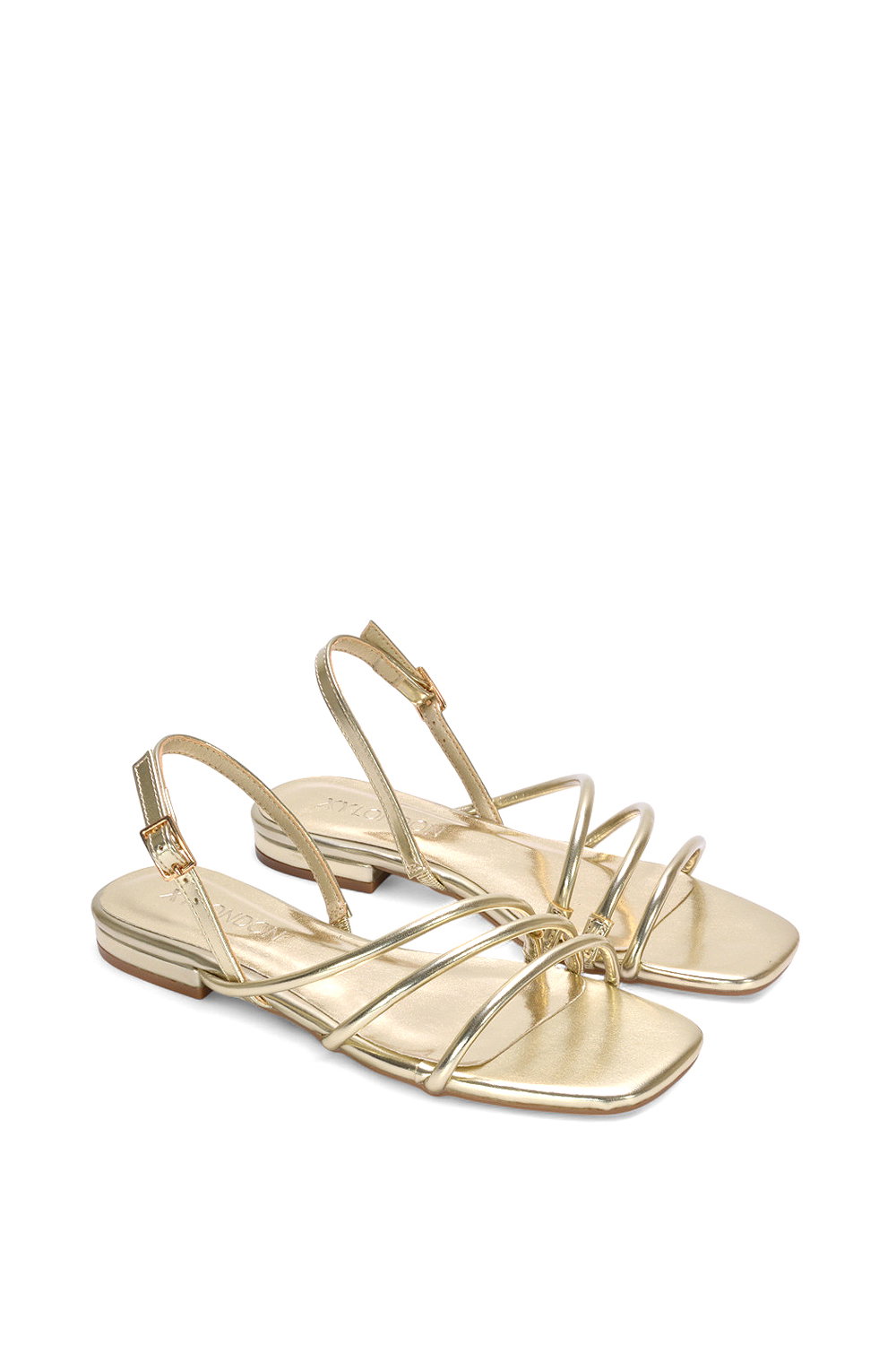 Gold XY LONDON Gold 'Mary' Square Toe Strappy Slingback Flat Sandals, Image 5 of 6