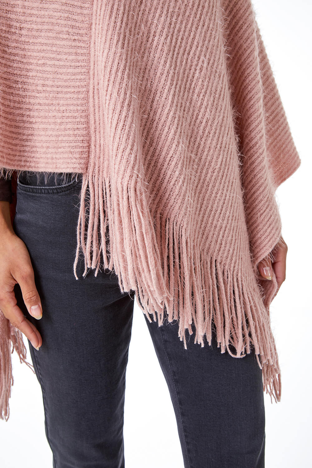 Light Pink Fluffy Ribbed Poncho, Image 6 of 5