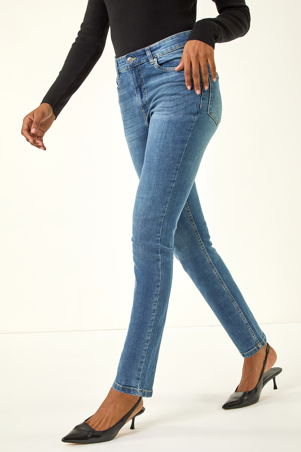 Indigo Slim Leg Stretch Mom Jeans, Image 5 of 5