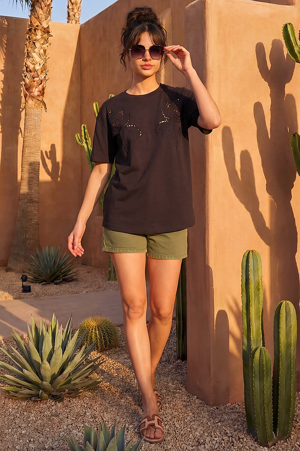 Black Dusk Floral Cut Out T-Shirt, Image 4 of 4