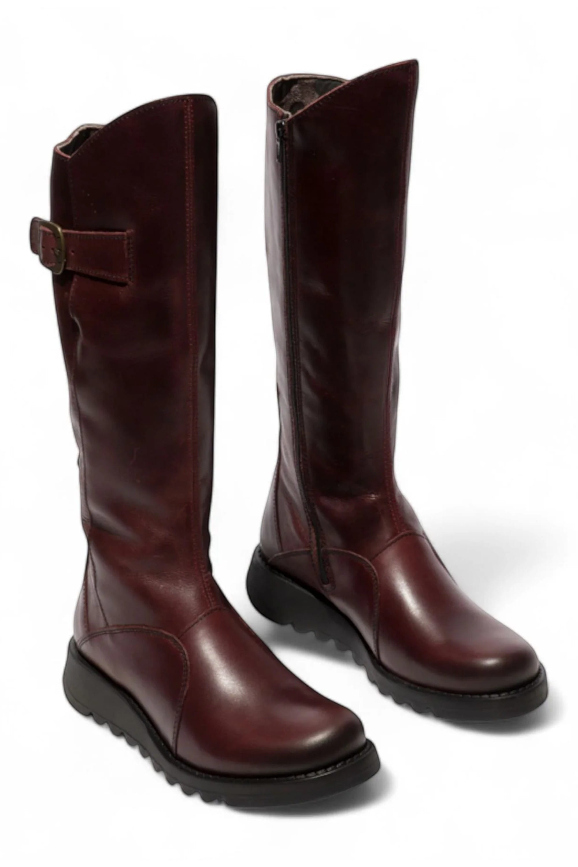 Red Womens Heel Knee High Zip Up Boots-Mol 2, Image 2 of 5