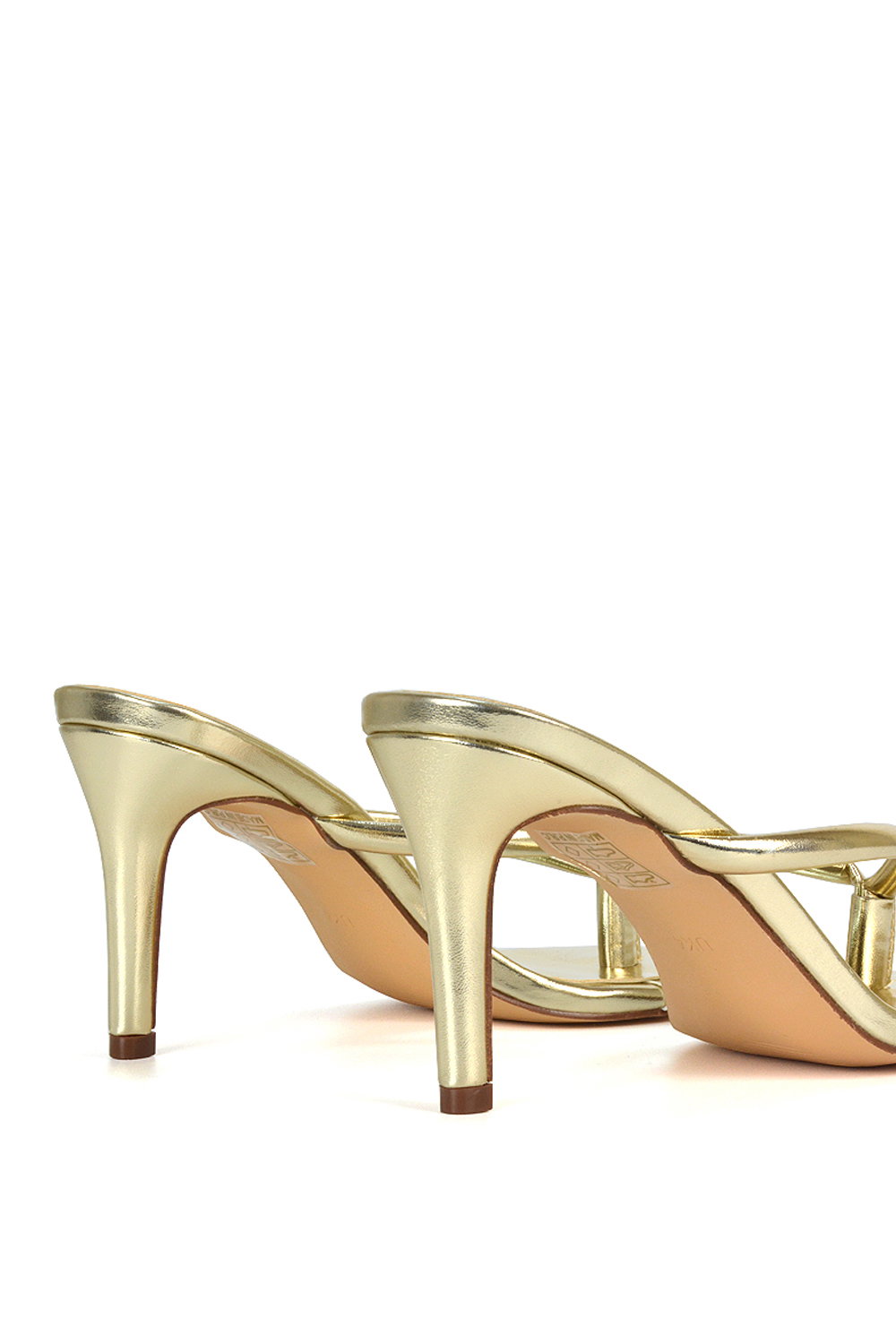 Gold XY LONDON Gold 'Celina' Stiletto High Heel Mules With Thong Strap, Image 5 of 6