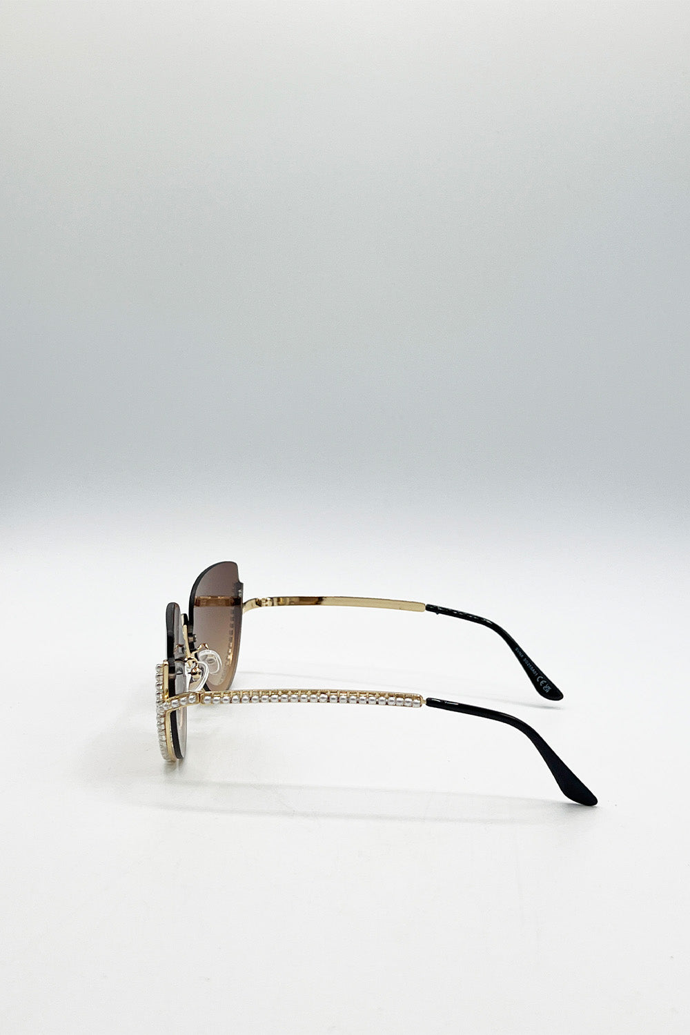 Gold Upper Rimless Pearl Sunglasses in Gold Brown, Image 4 of 6
