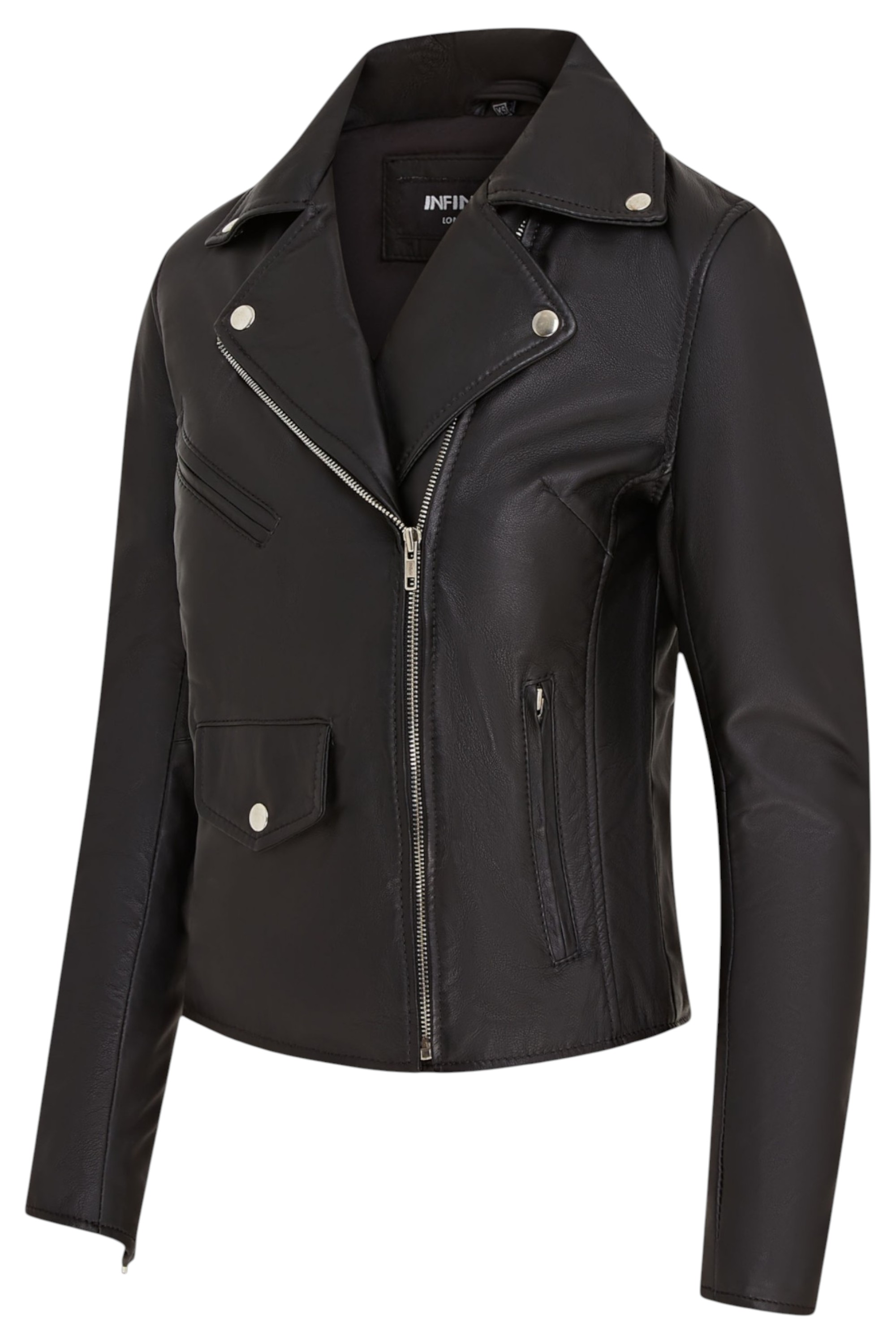 Black Classic Brando Biker Leather Jacket, Image 4 of 8