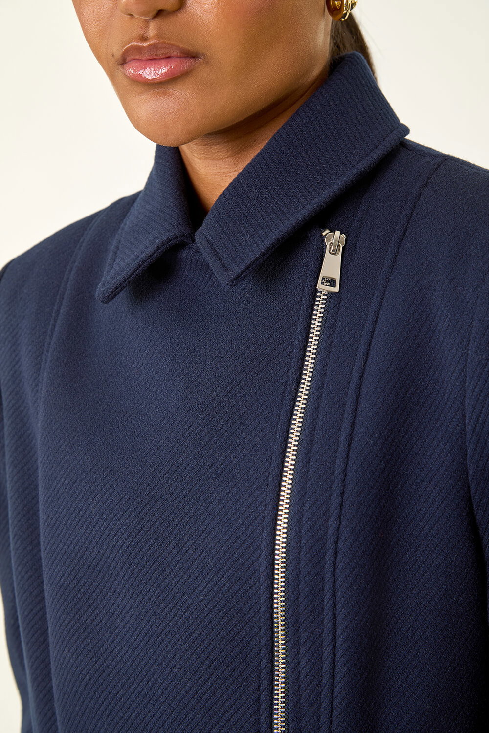 Navy Longline Biker Coat, Image 6 of 5